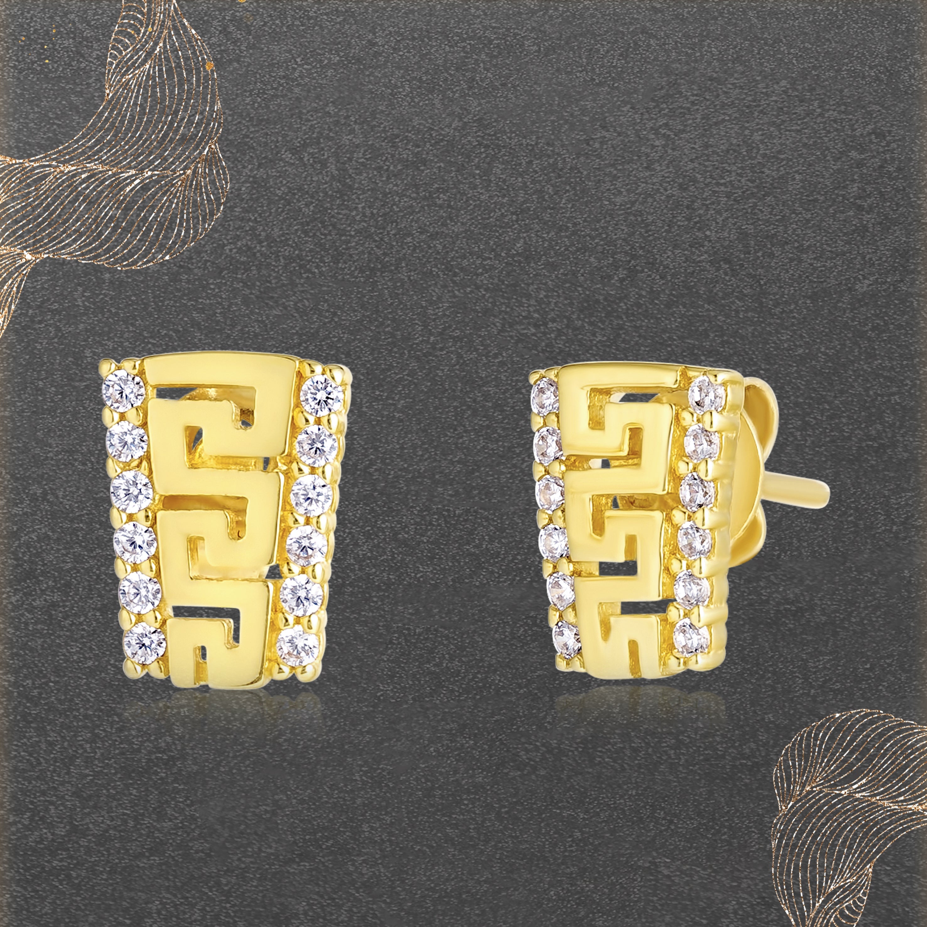 18K Pure Gold Stone Earrings