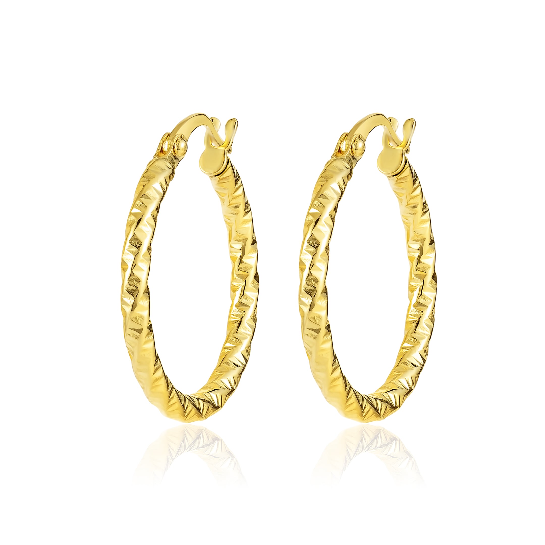 18K Pure Gold Round Twisted Loop Earring Set