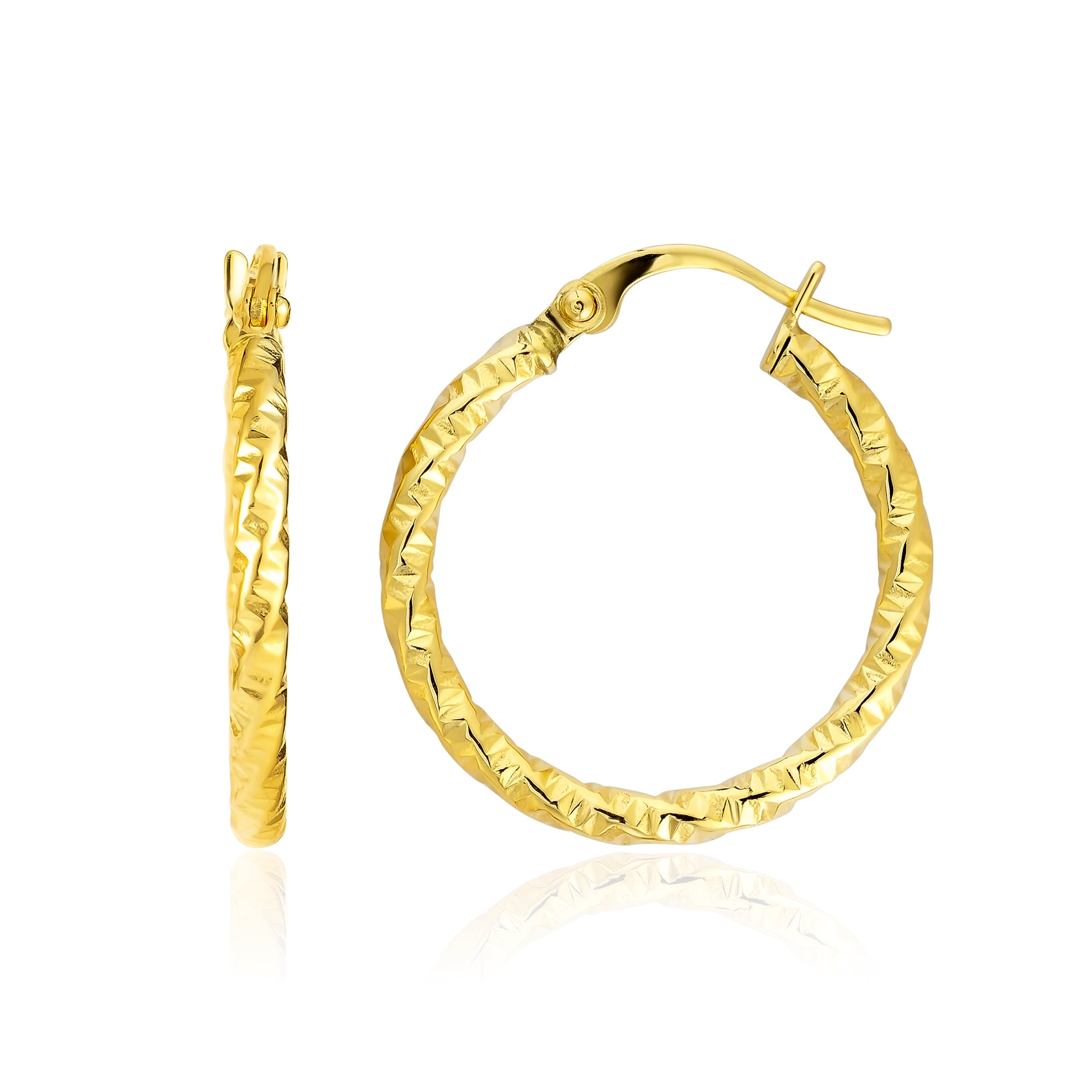 18K Pure Gold Round Twisted Loop Earring Set