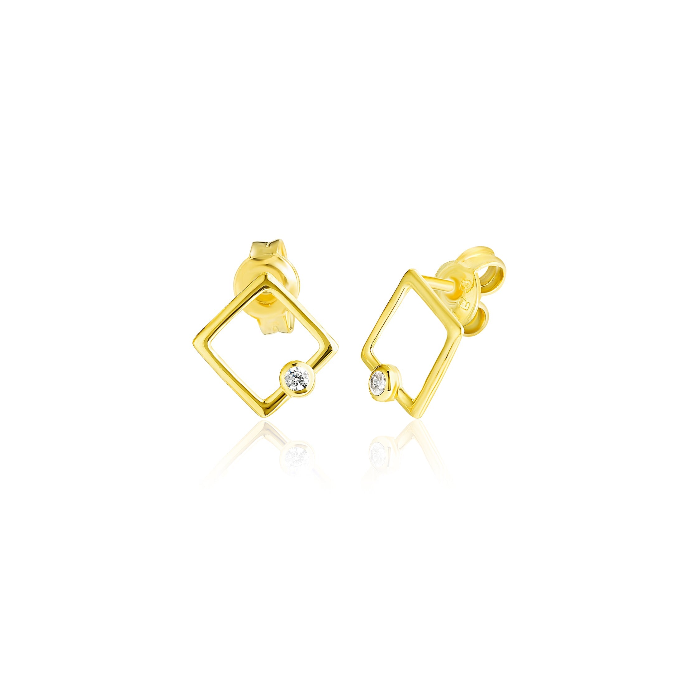 18K Pure Gold Square Stone Earrings