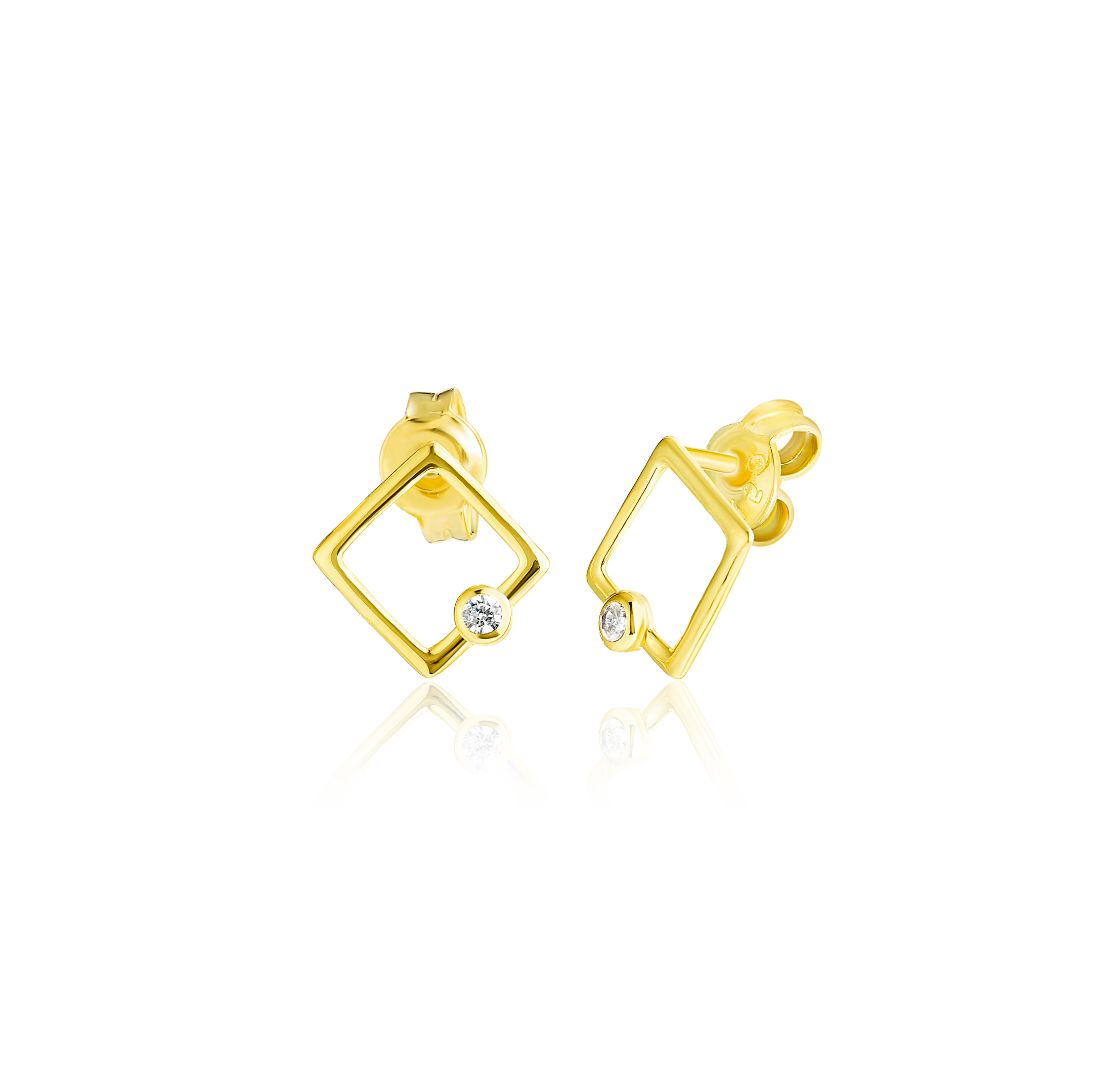 18K Pure Gold Square Stone Earrings