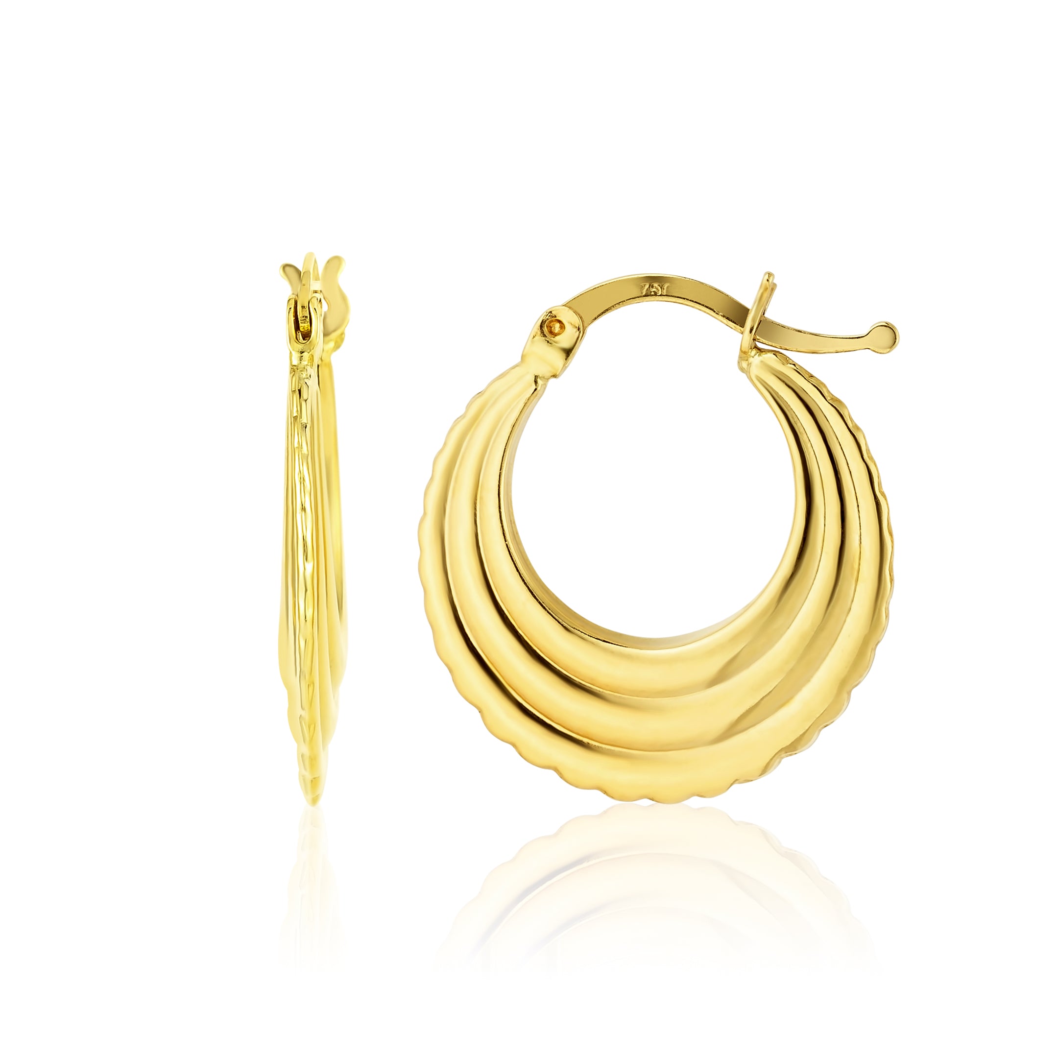 18K Pure Gold Round Loop Earring Set