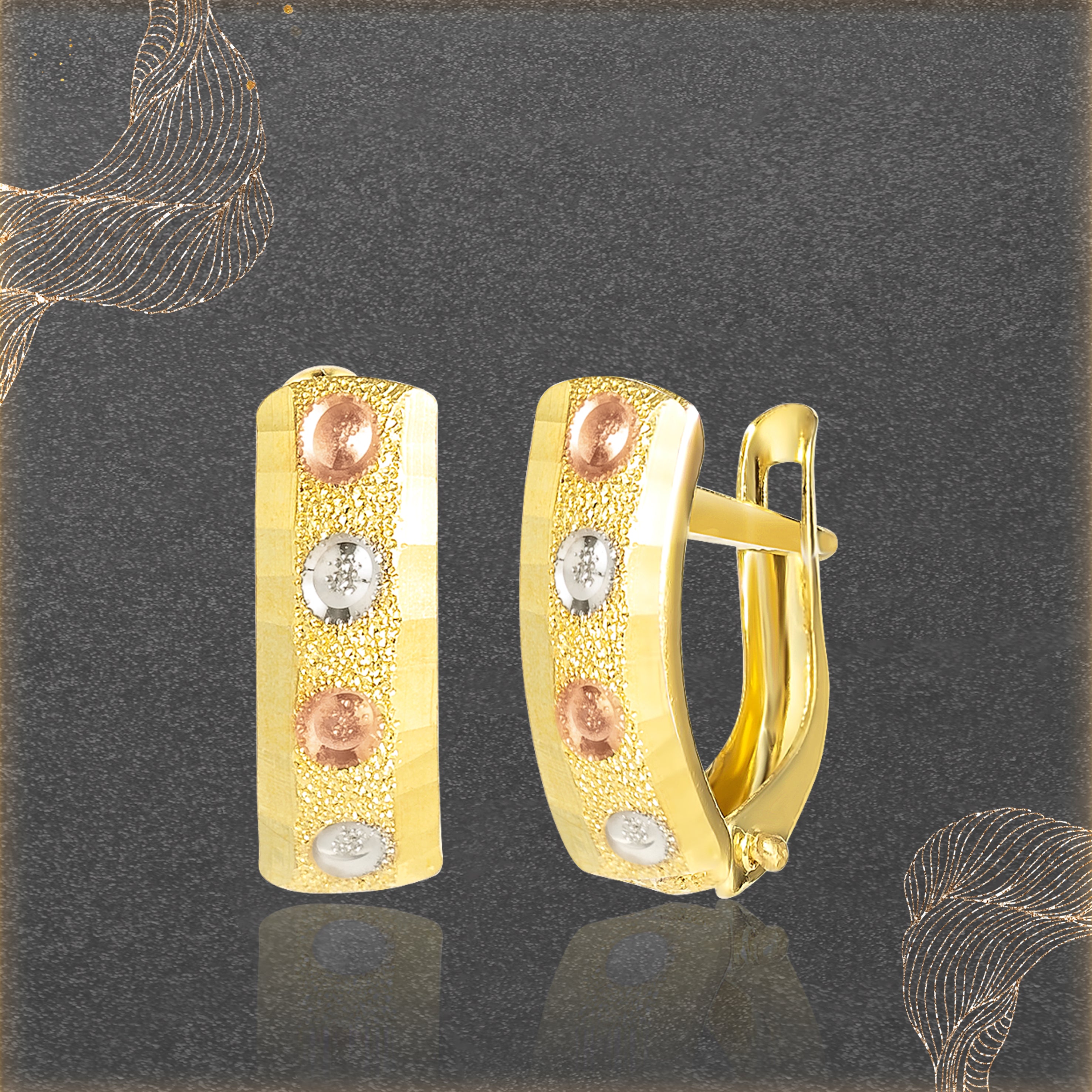 18K Pure Gold Clip Earring Set