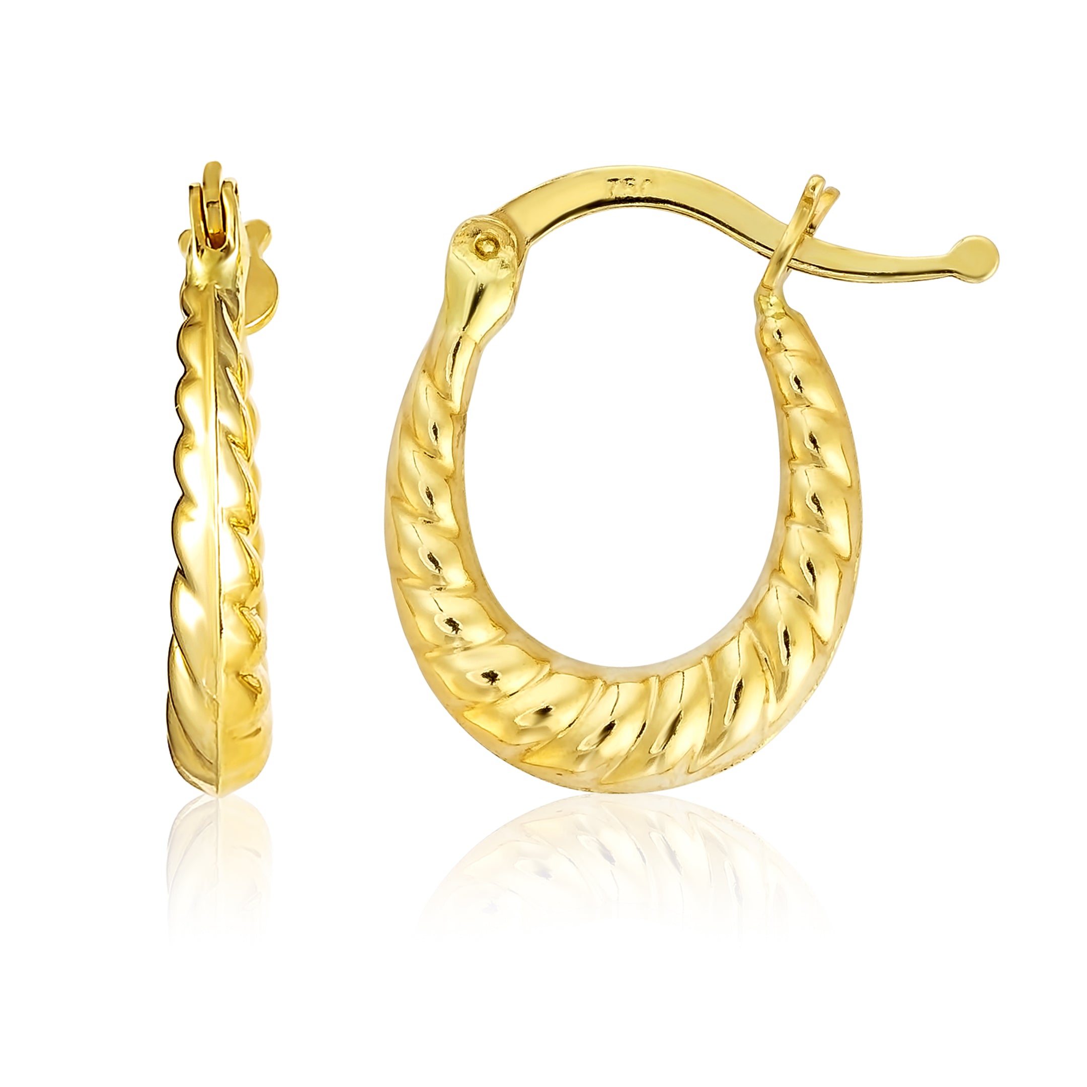 18K Pure Gold Oval Loop Earring Set