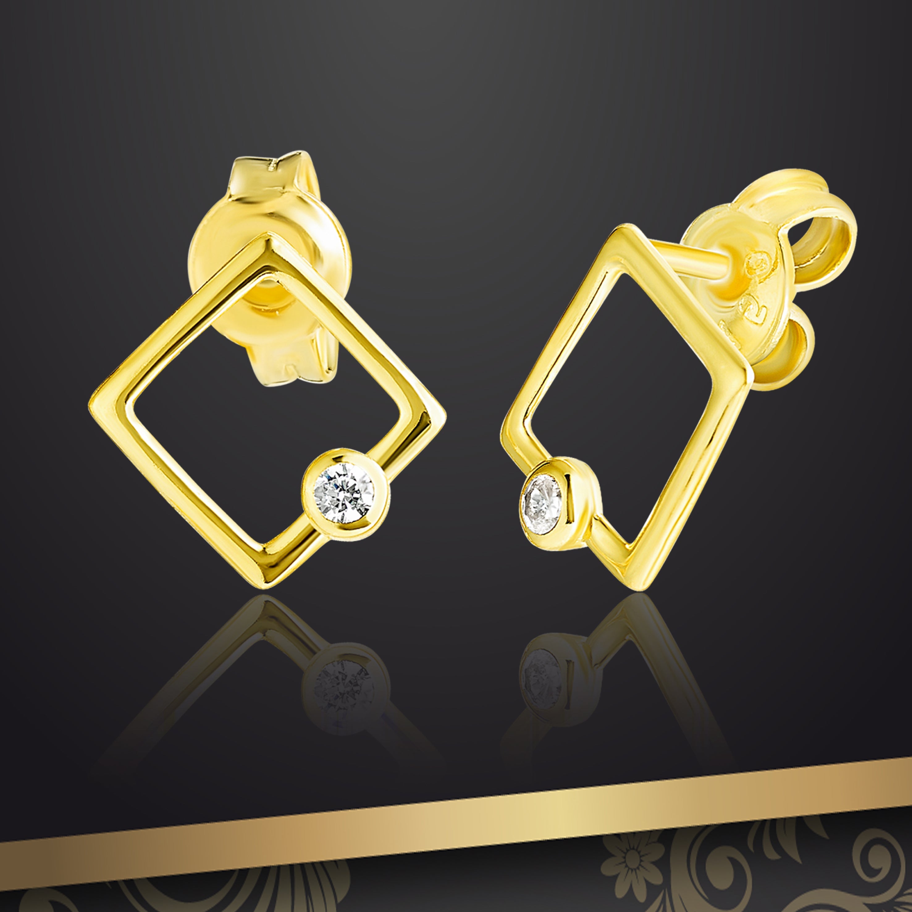18K Pure Gold Square Stone Earrings
