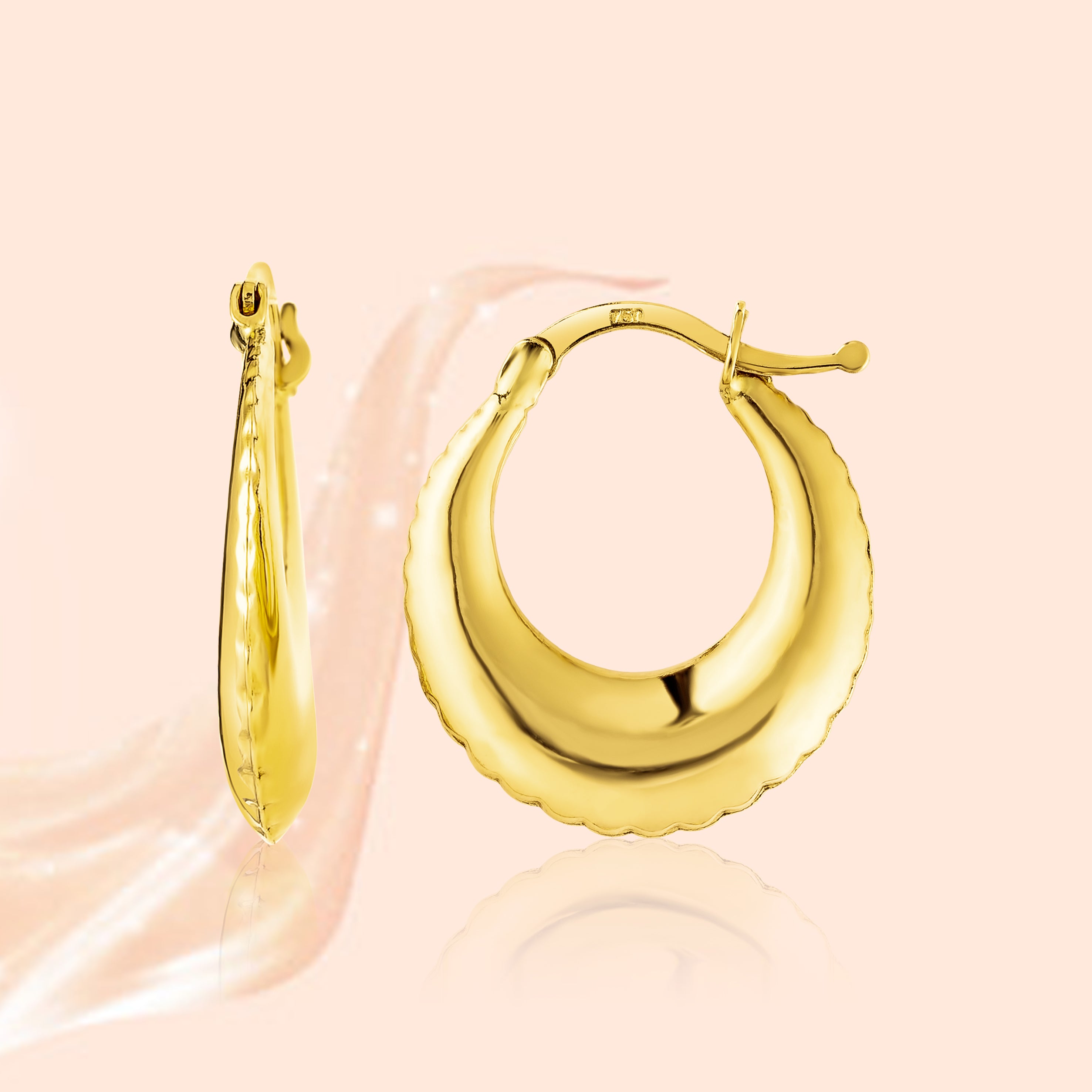 18K Pure Gold Round Loop Earring Set