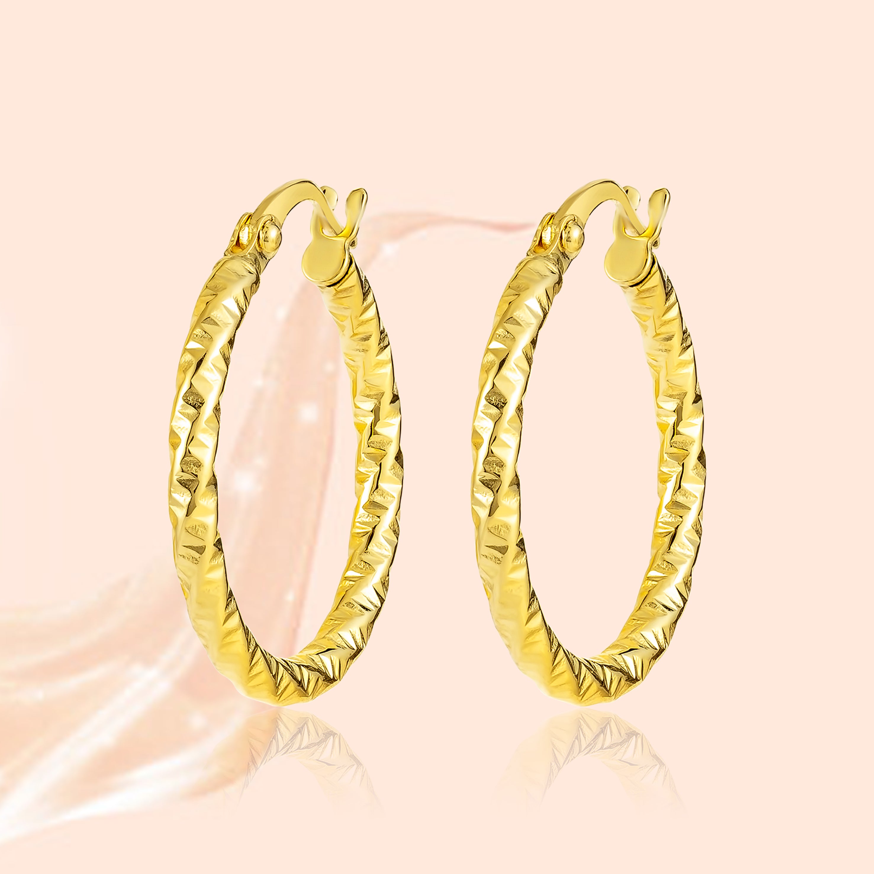 18K Pure Gold Round Twisted Loop Earring Set