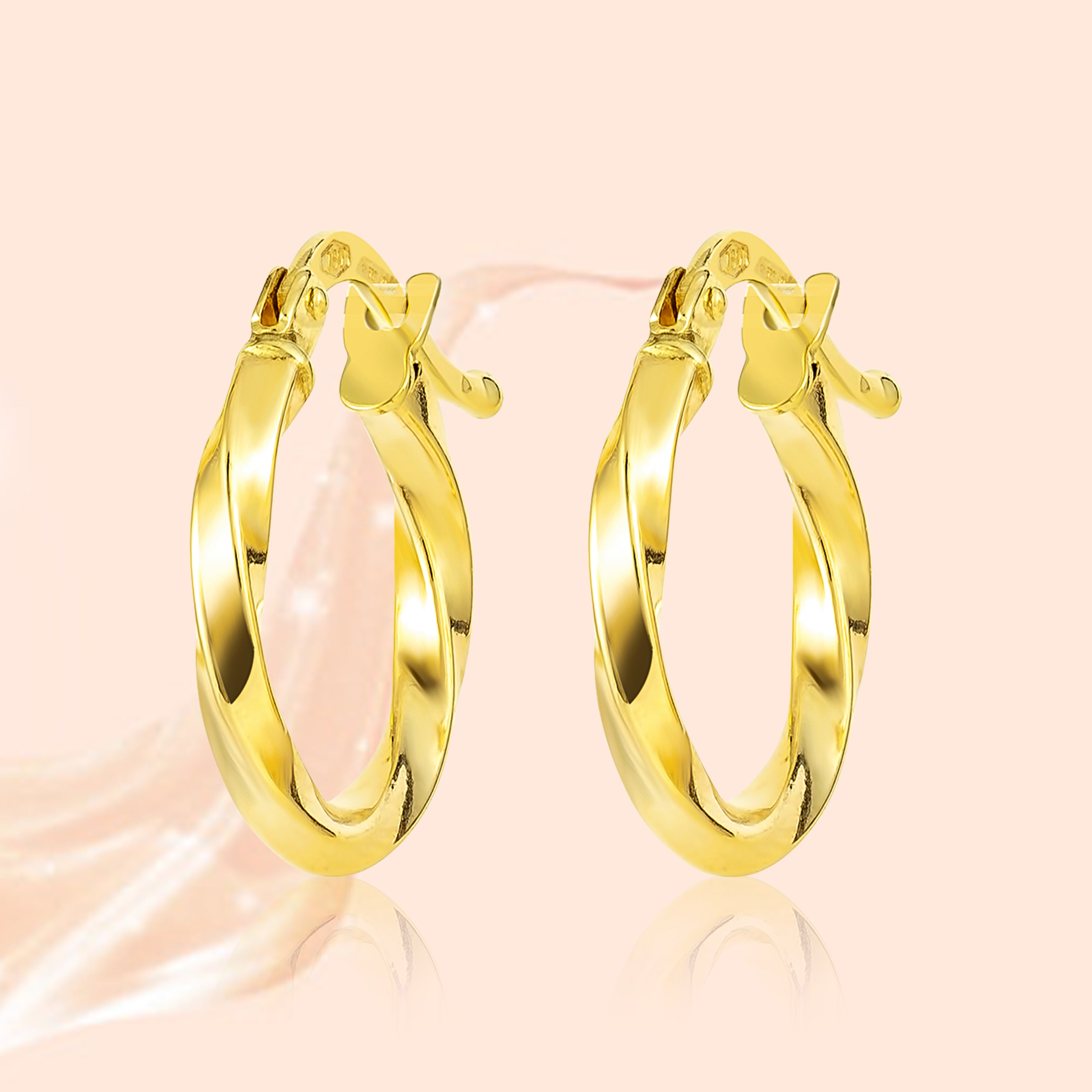 18K Pure Gold Round Twisted Loop Earring Set