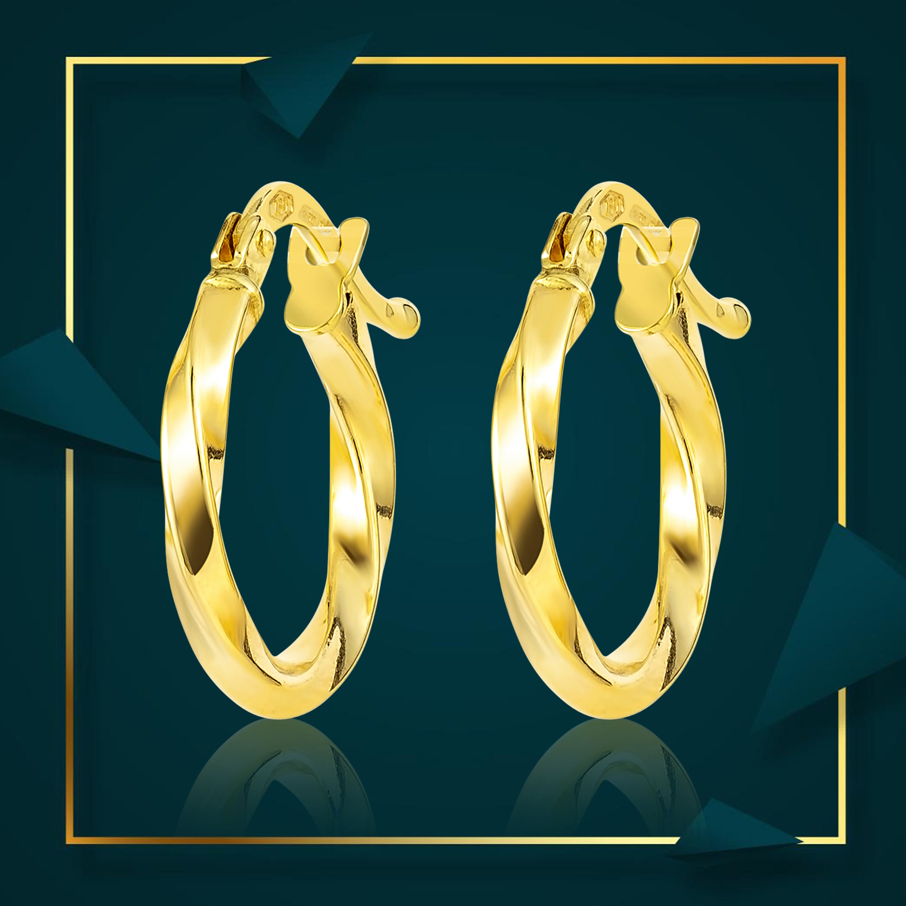 18K Pure Gold Round Twisted Loop Earring Set