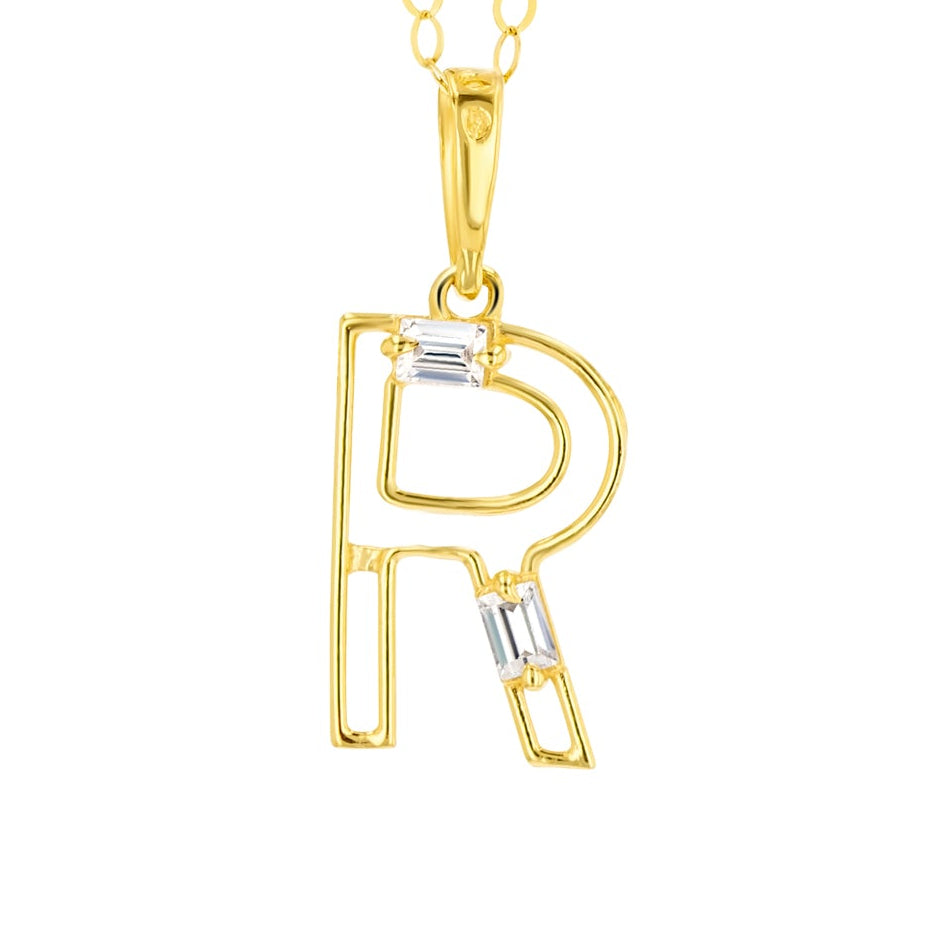 18K Pure Gold Fine Letter R Pendant