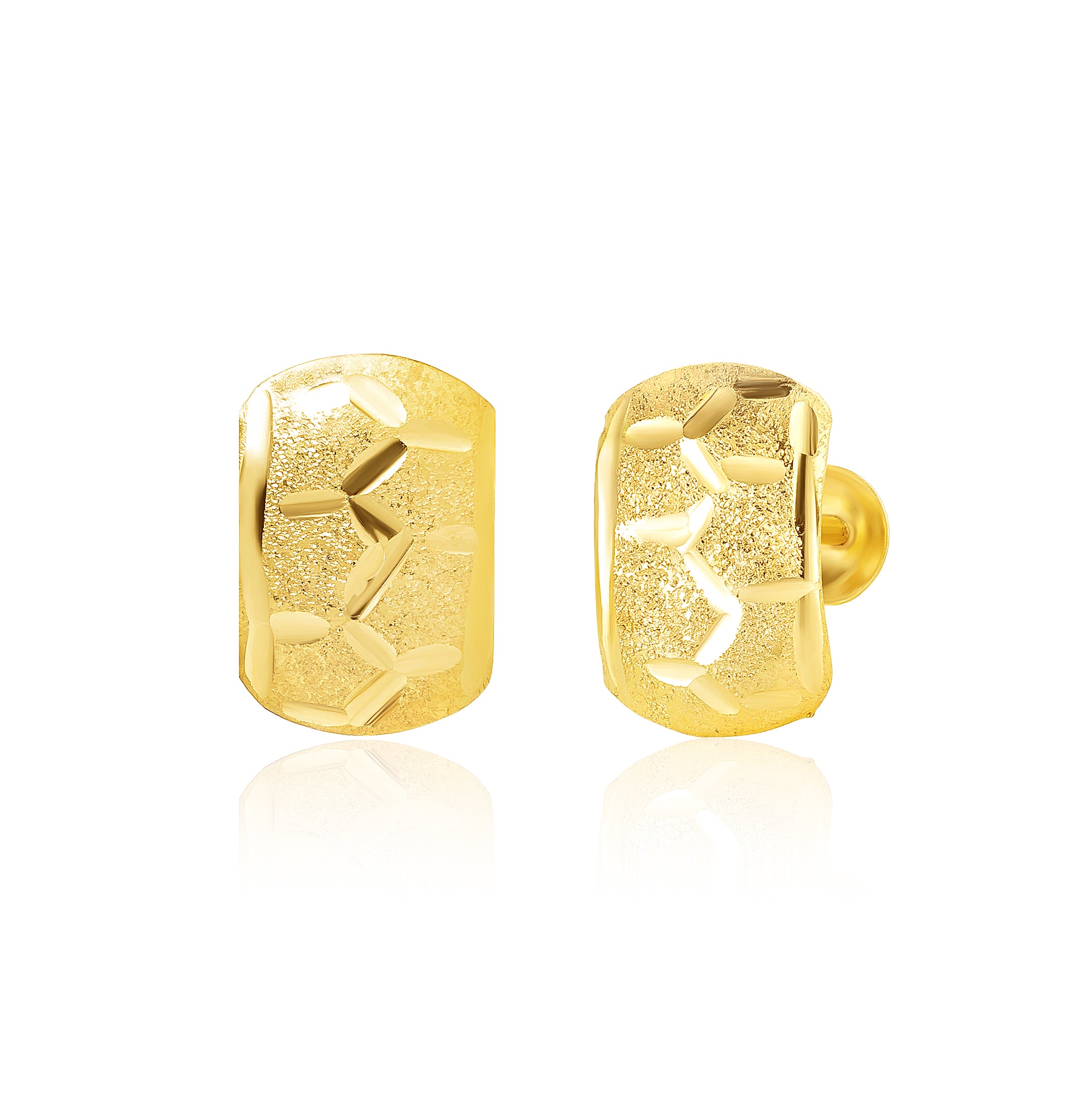 18K Pure Gold Curved Square Screw Earring Set