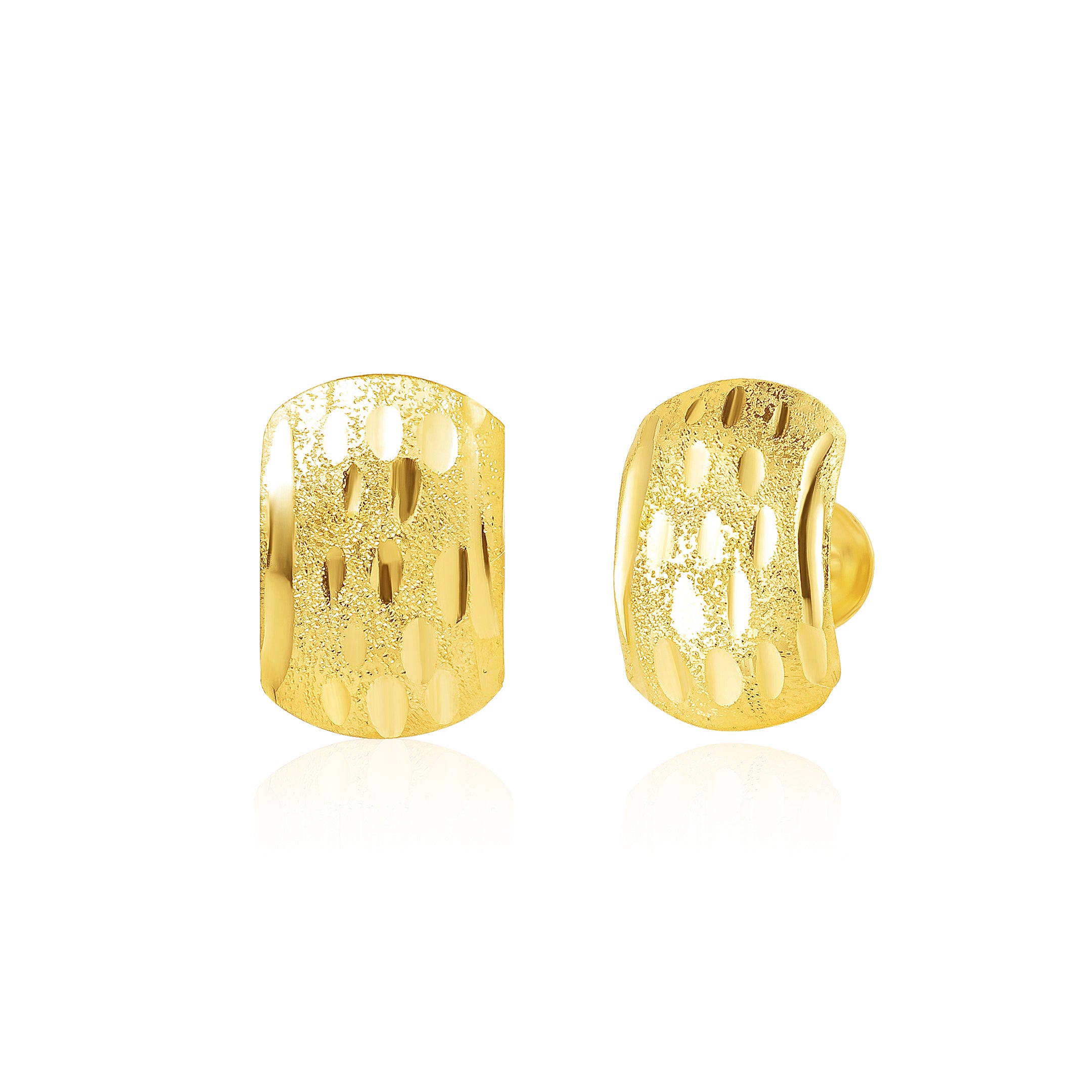 18K Pure Gold Curved Square Screw Earring Set