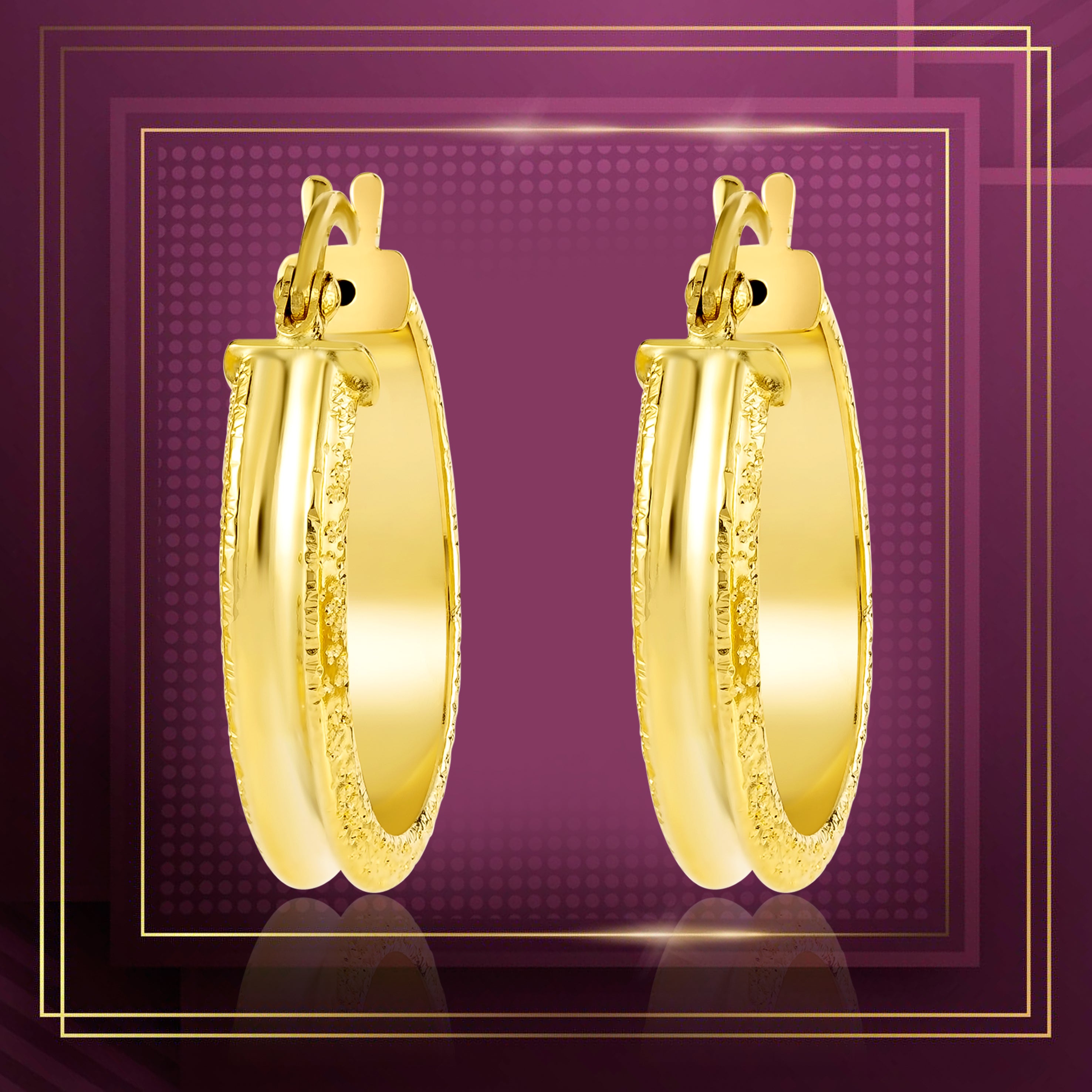 18K Pure Gold Round Loop Earring Set