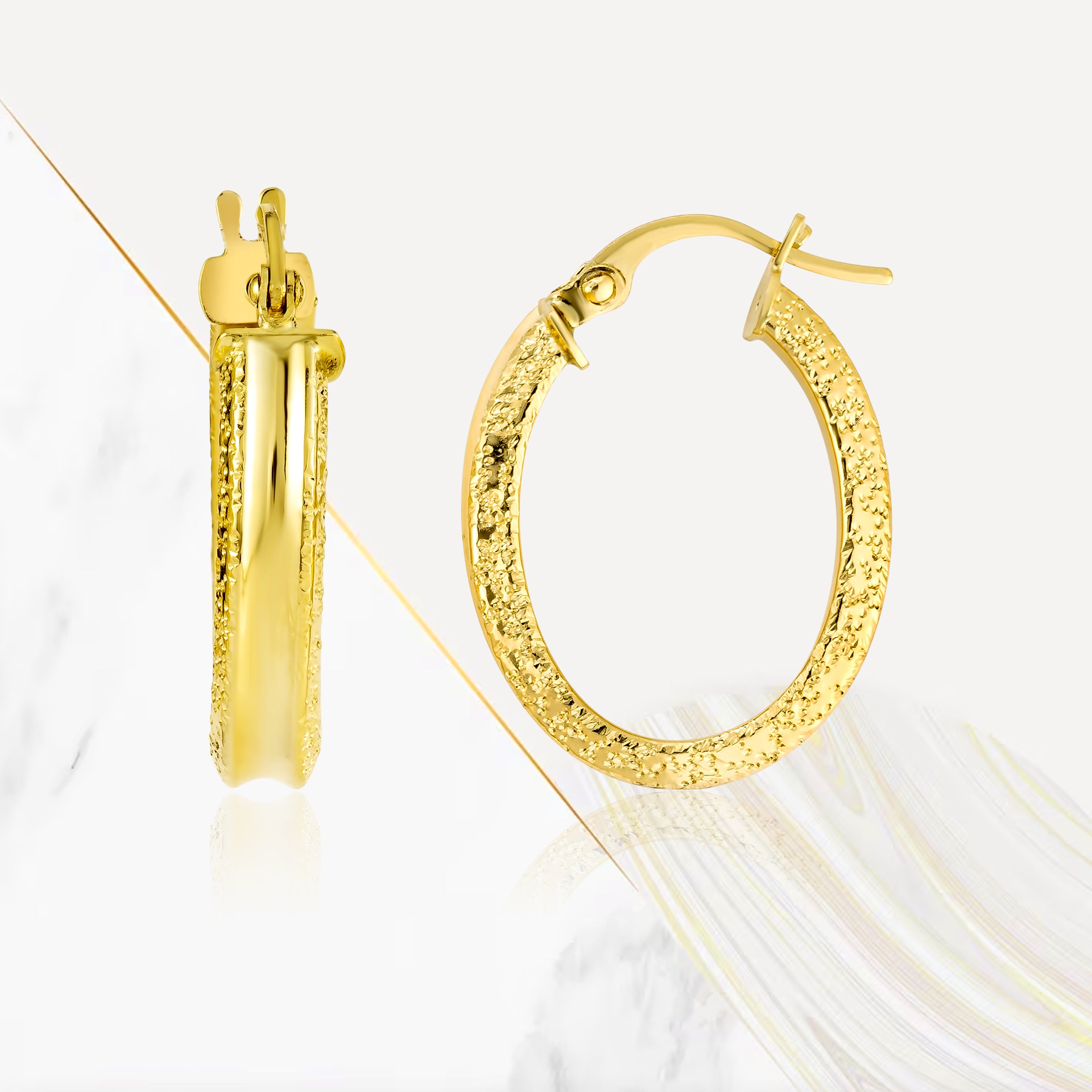 18K Pure Gold Round Loop Earring Set