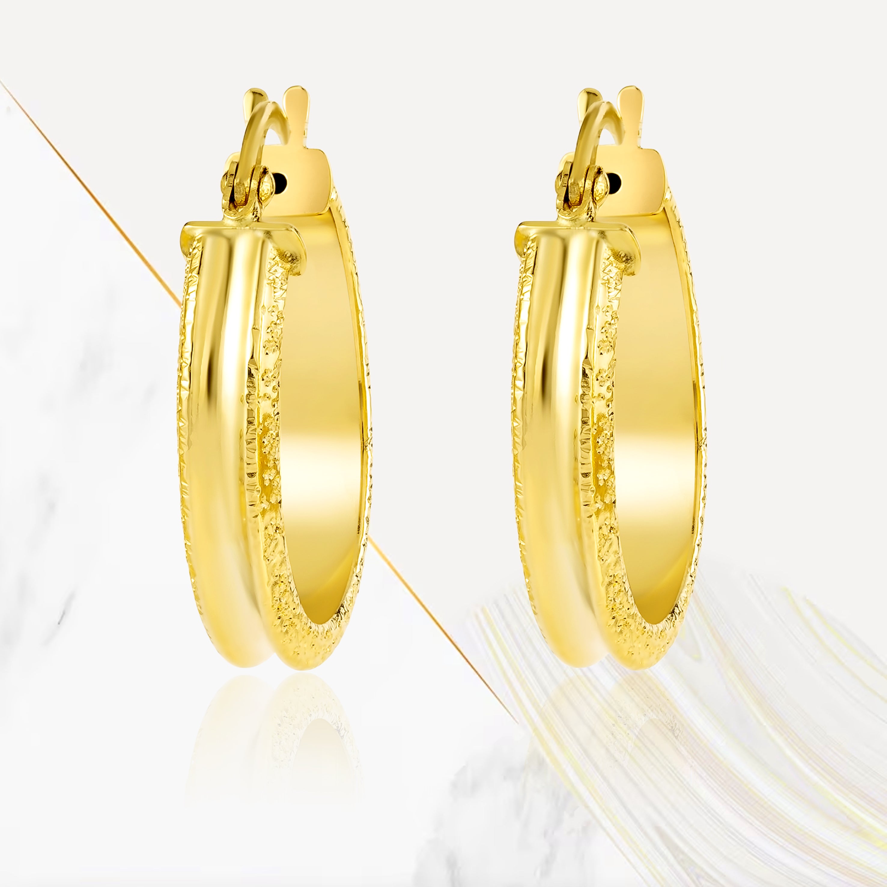 18K Pure Gold Round Loop Earring Set