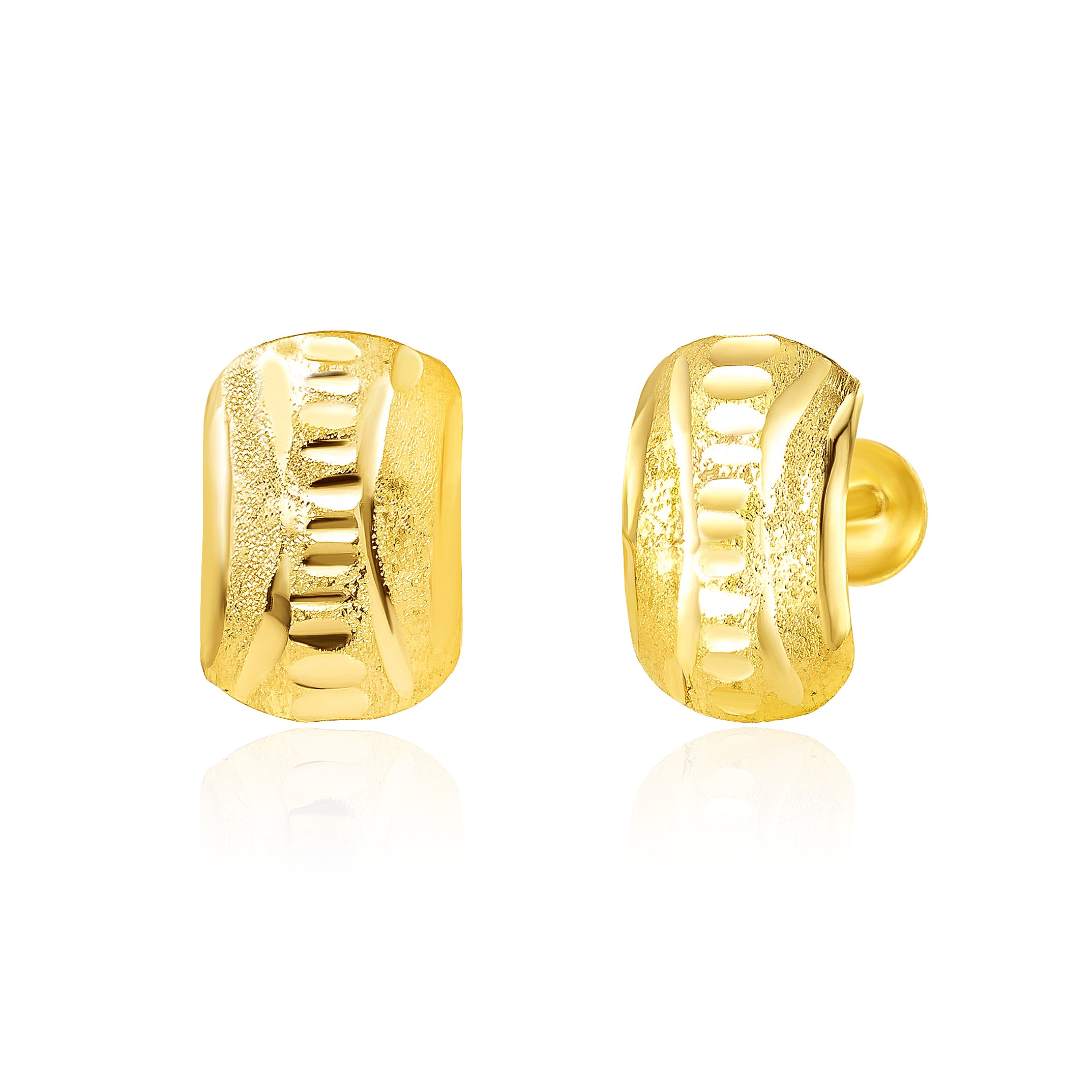 18K Pure Gold Curved Square Screw Earring Set