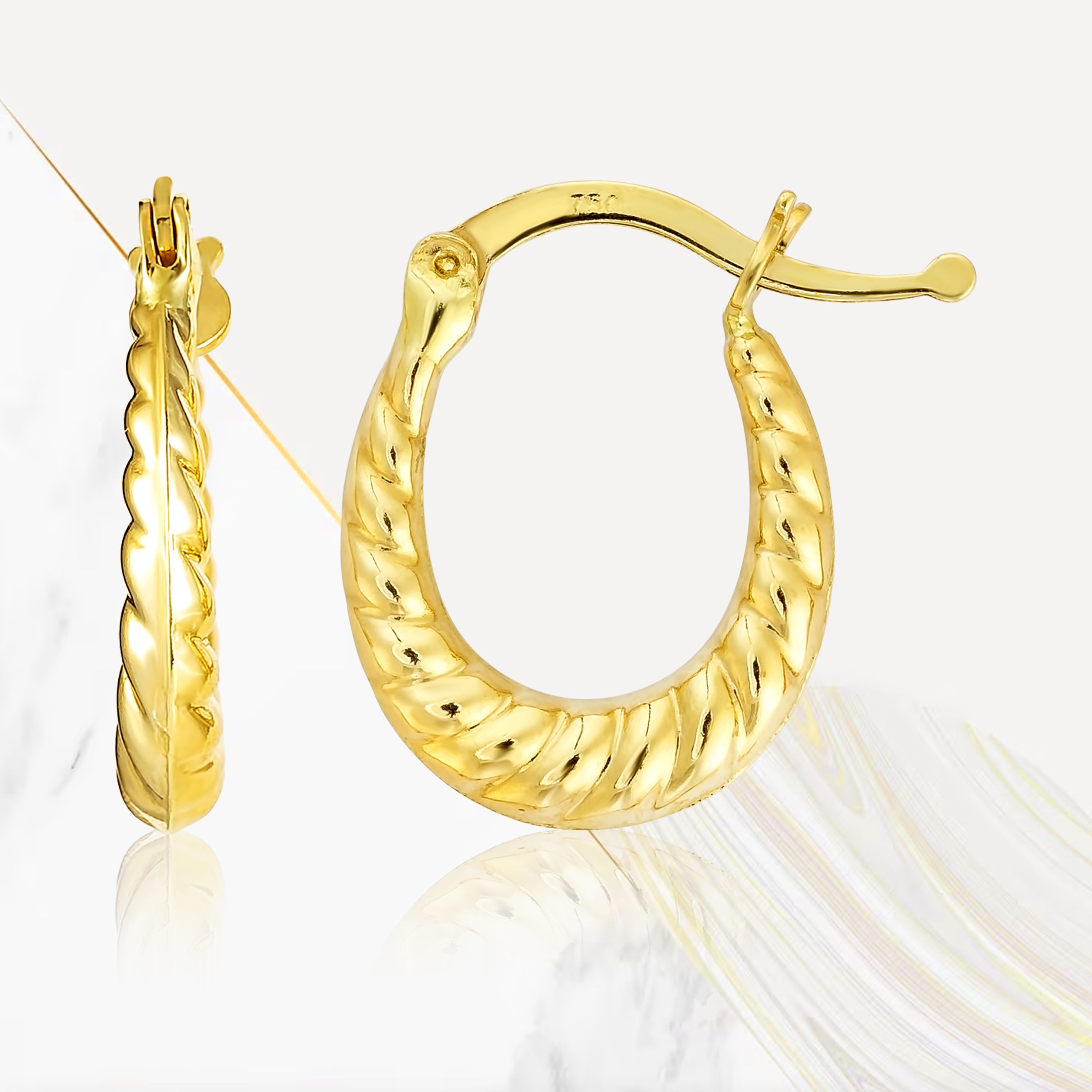 18K Pure Gold Oval Loop Earring Set