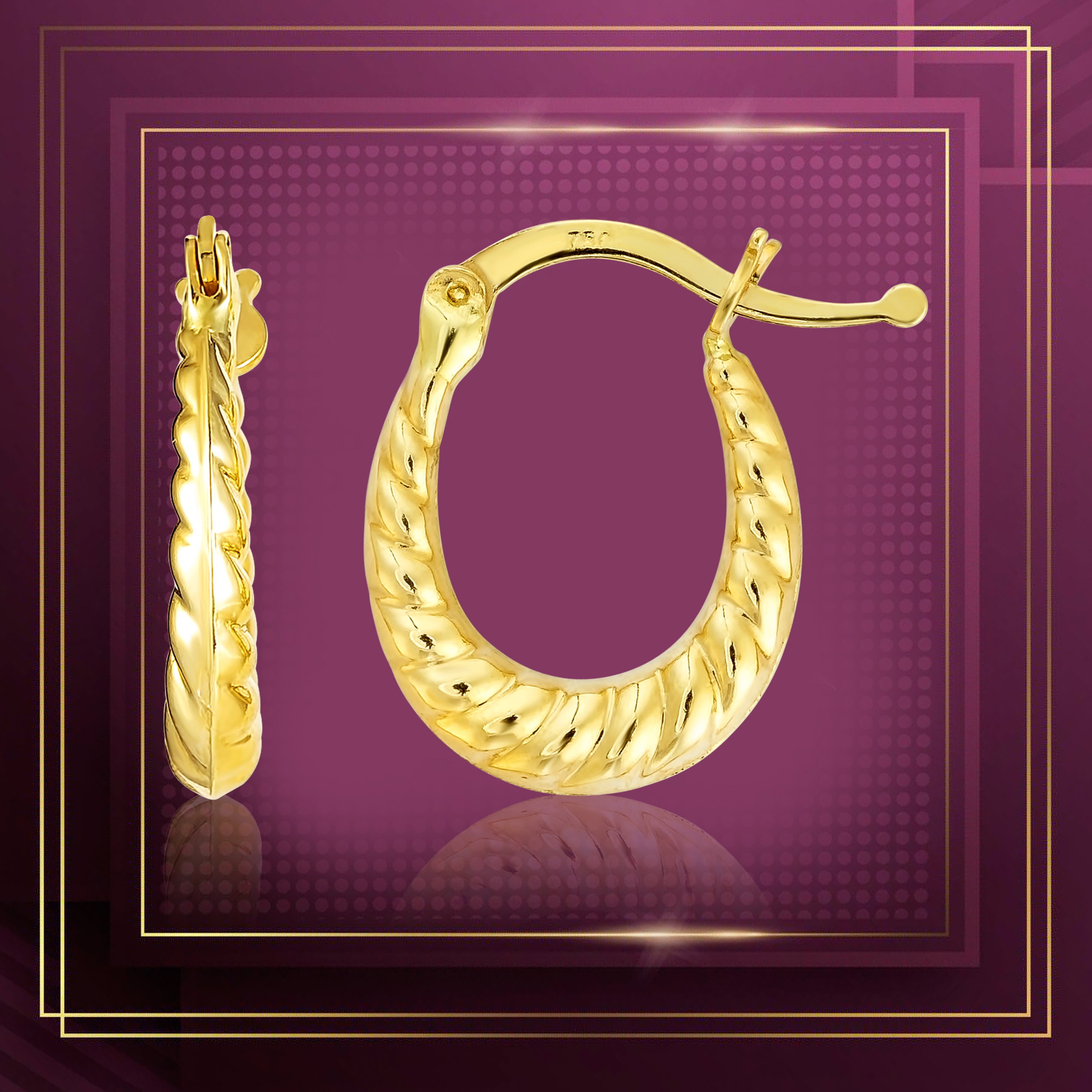 18K Pure Gold Oval Loop Earring Set