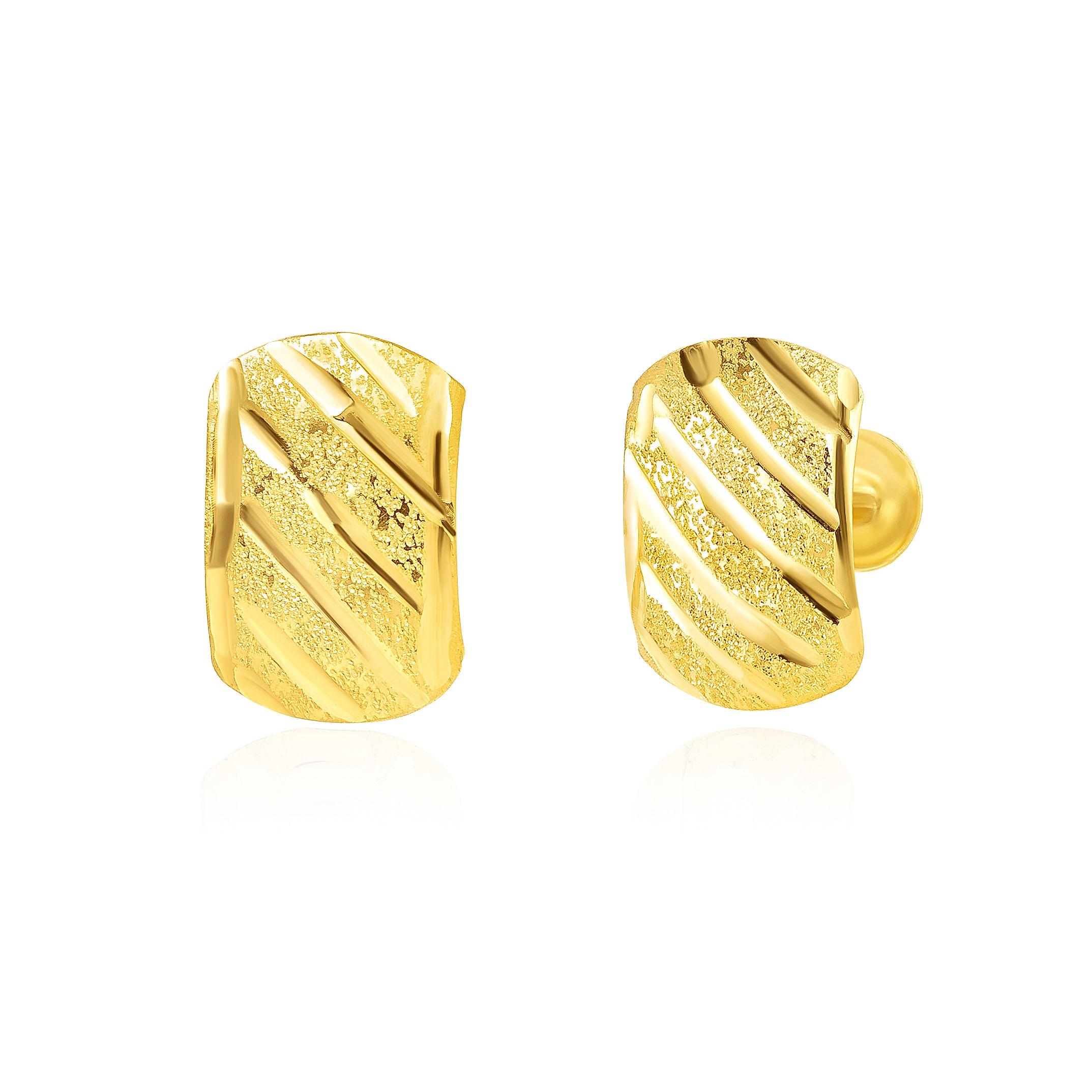 18K Pure Gold Curved Square Screw Earring Set