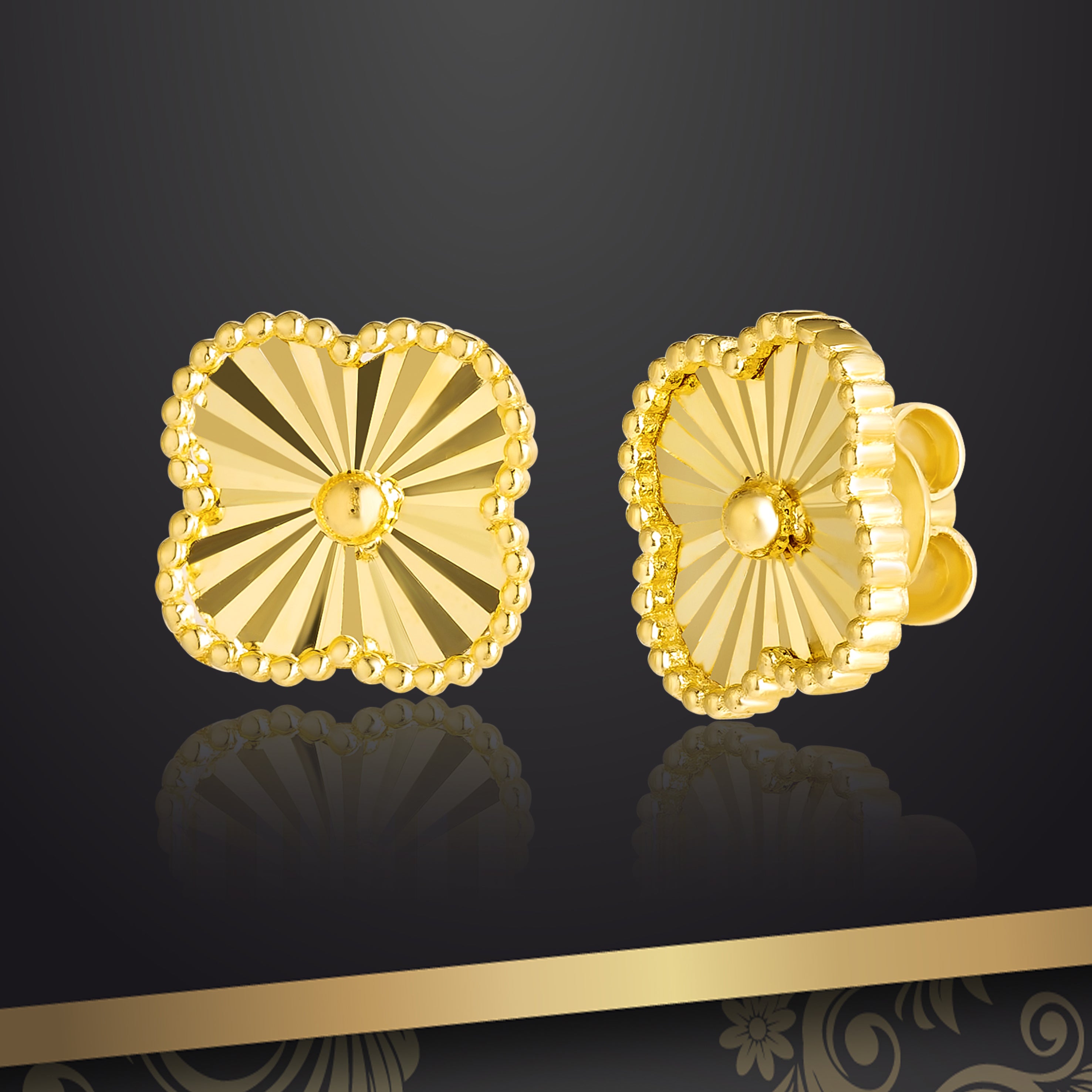 18K Pure Gold V.C Flower Earring Set