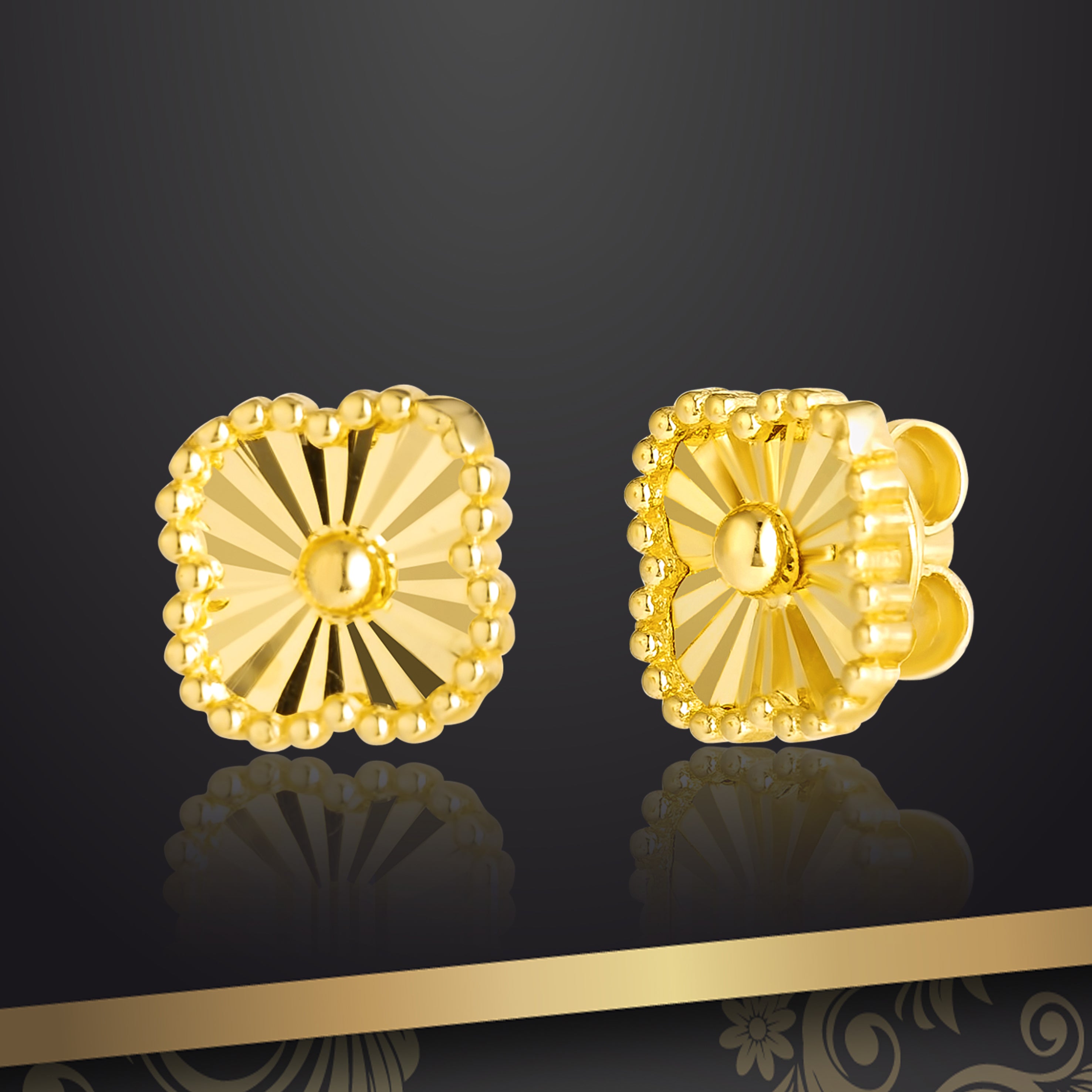 18K Pure Gold V.C Flower Earring Set