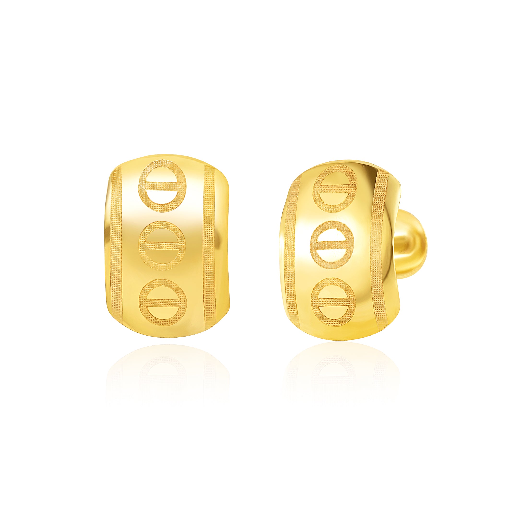 18K Pure Gold Curved Square Screw Earring Set