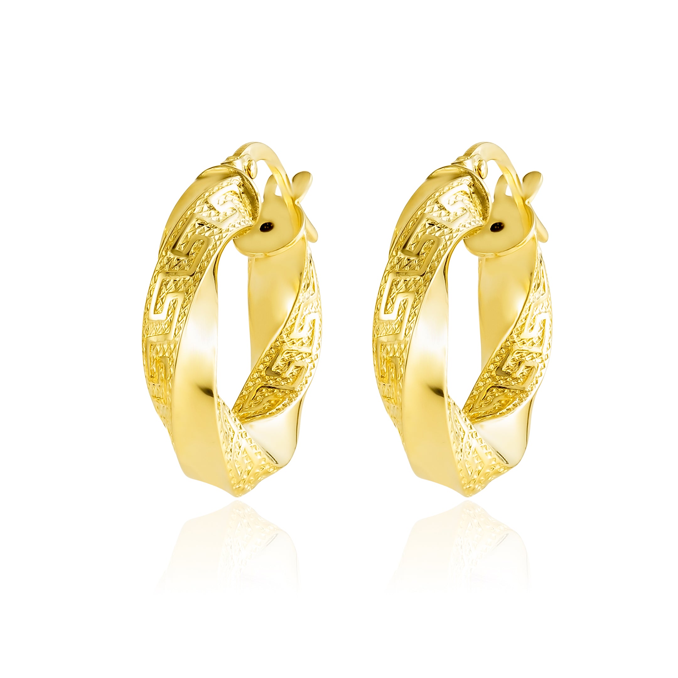 18K Pure Gold Round Twisted Loop Earring Set