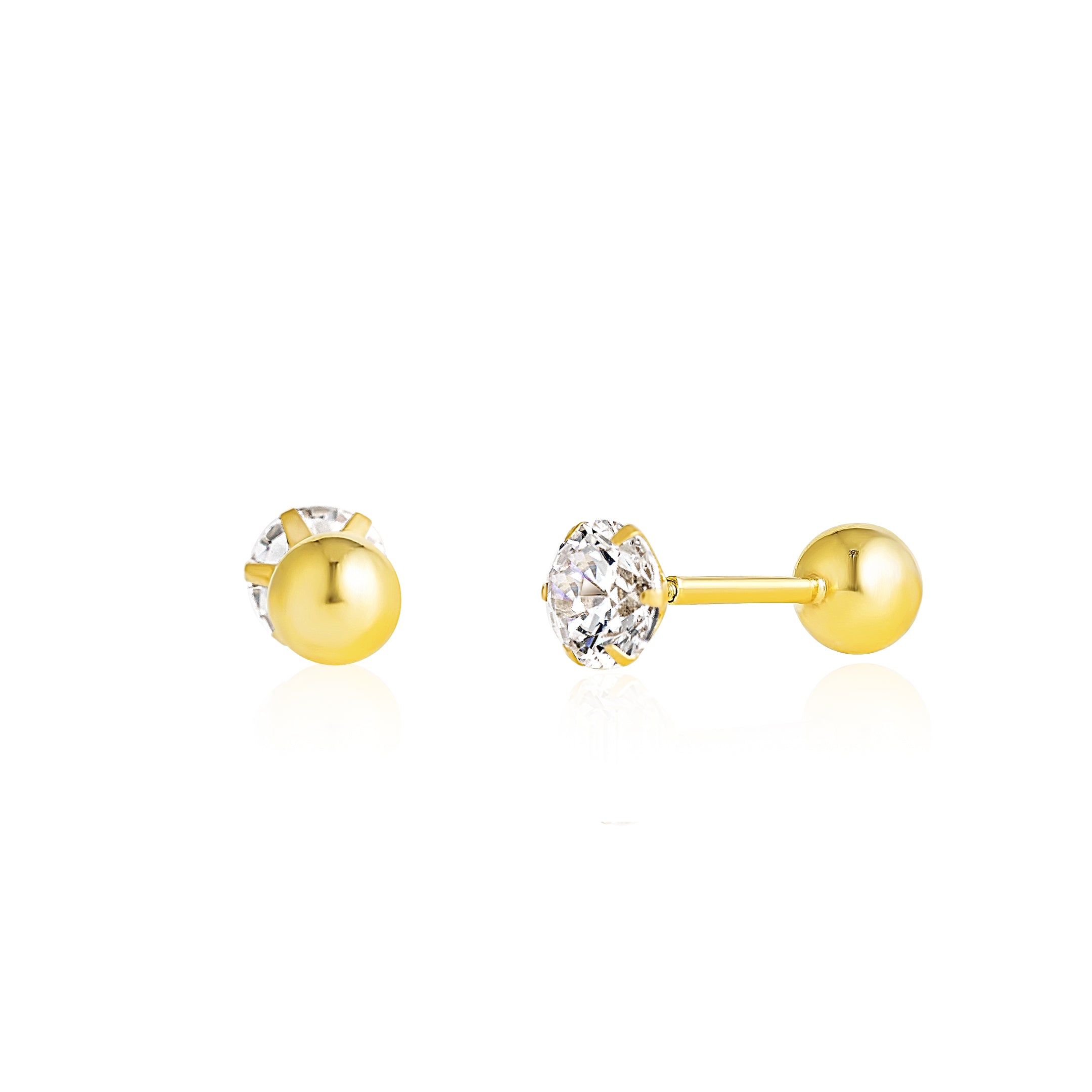 18K Pure Gold Stone Screw Earring Set