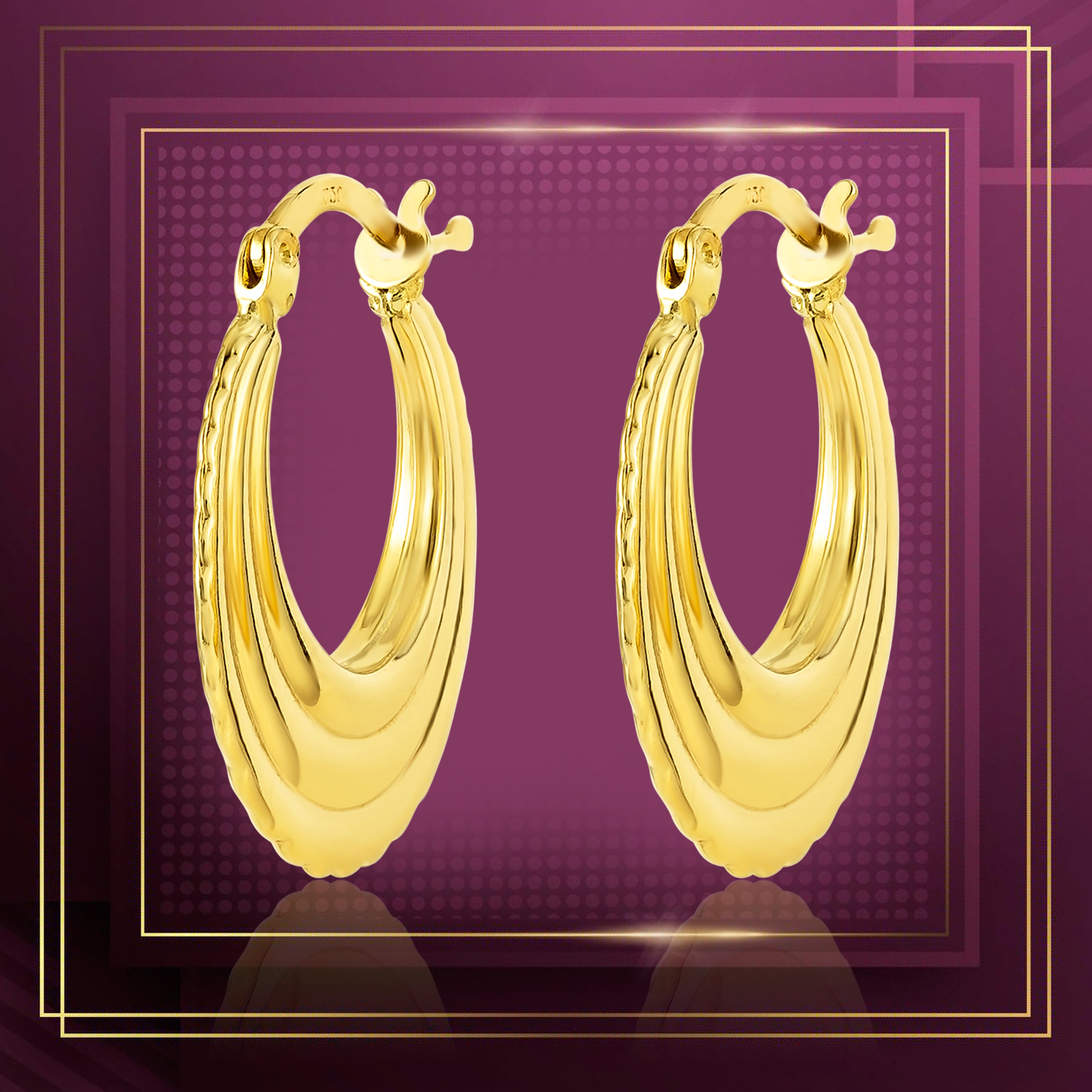 18K Pure Gold Round Loop Earring Set