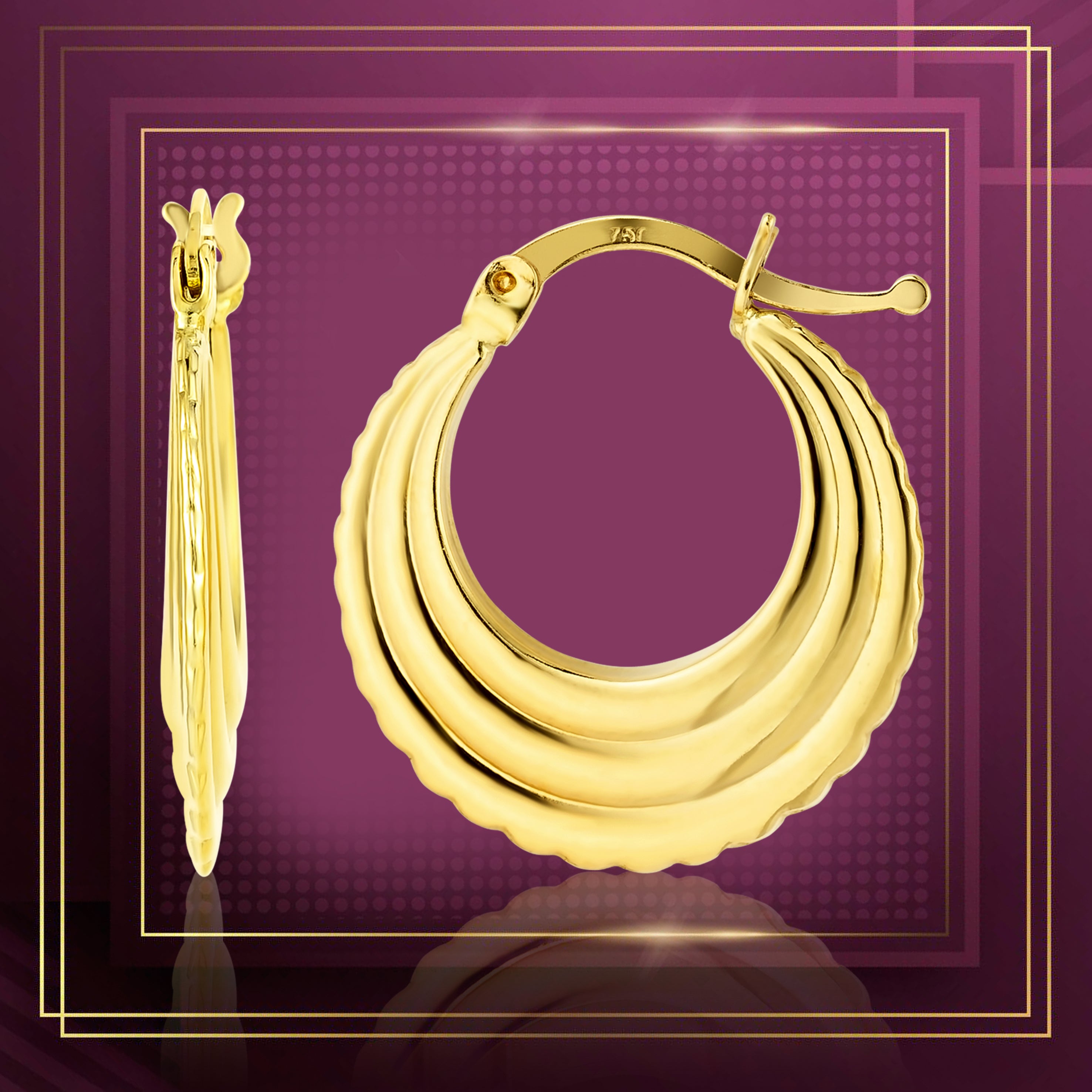 18K Pure Gold Round Loop Earring Set