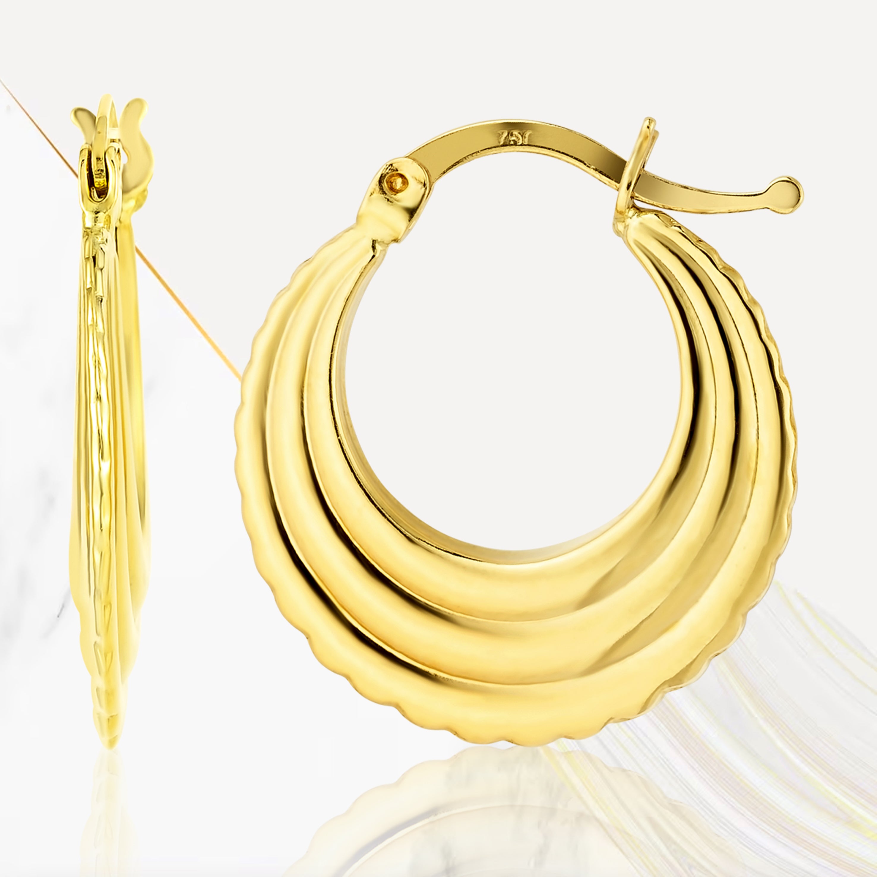 18K Pure Gold Round Loop Earring Set