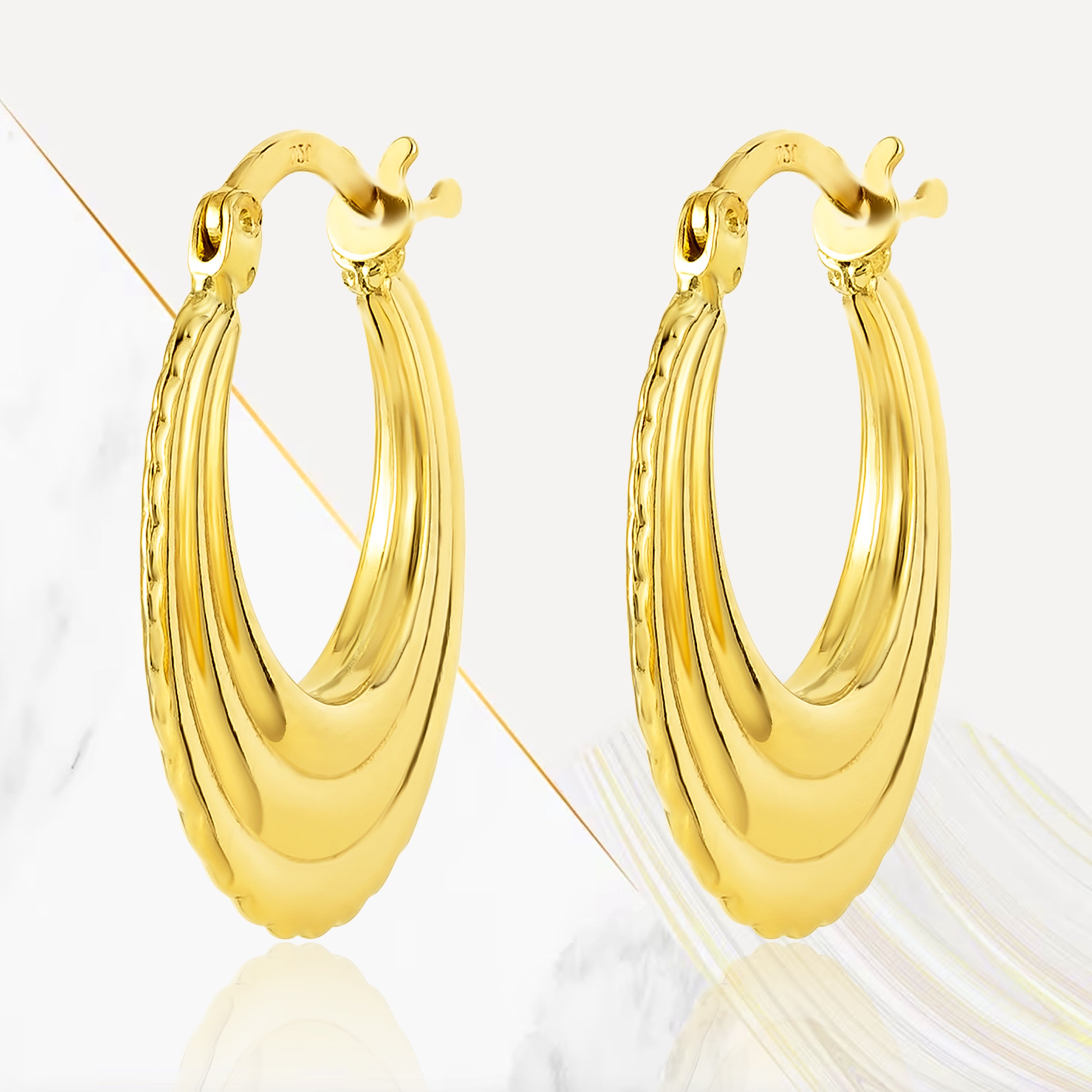 18K Pure Gold Round Loop Earring Set