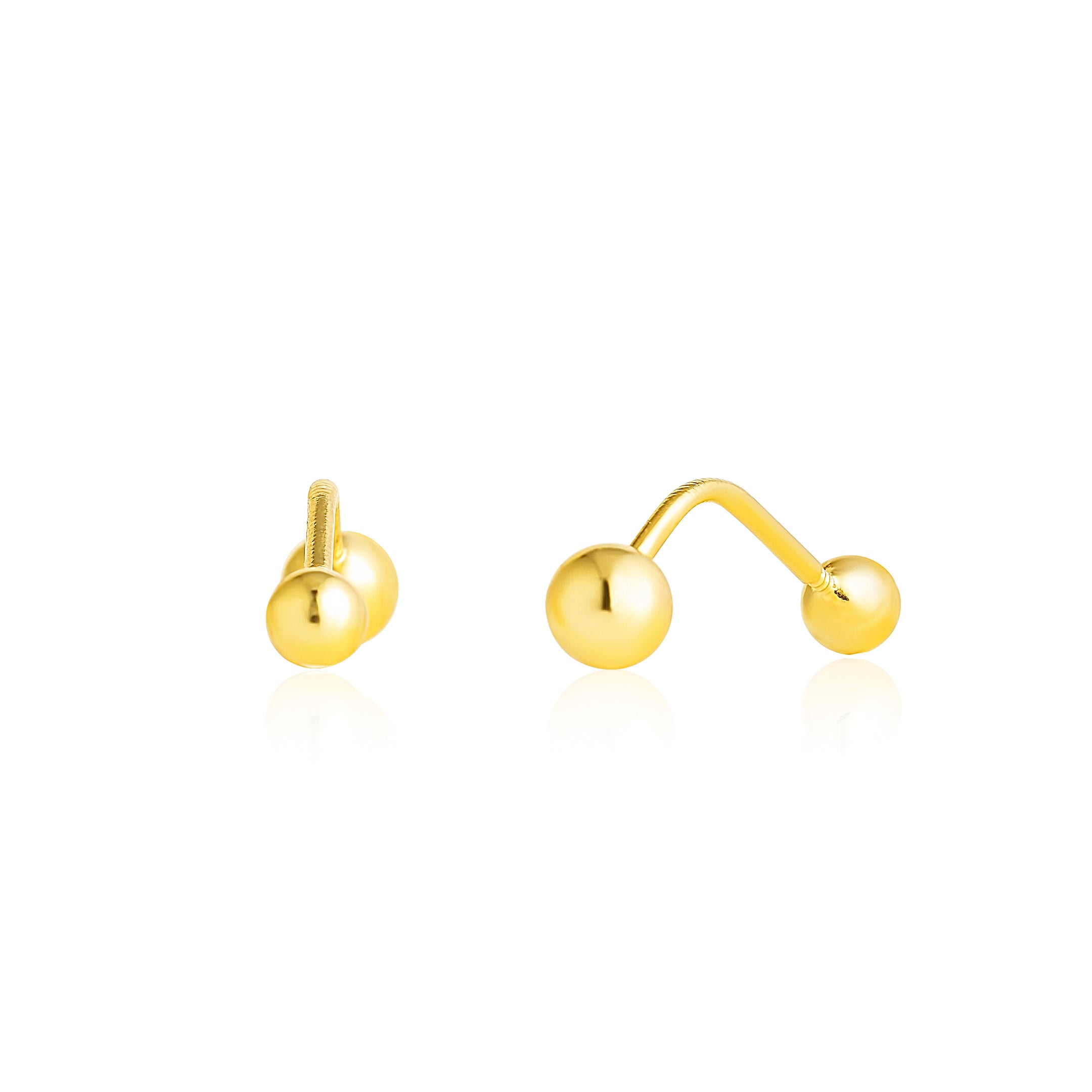 18K Pure Gold Double Side Ball Screw Earring Set