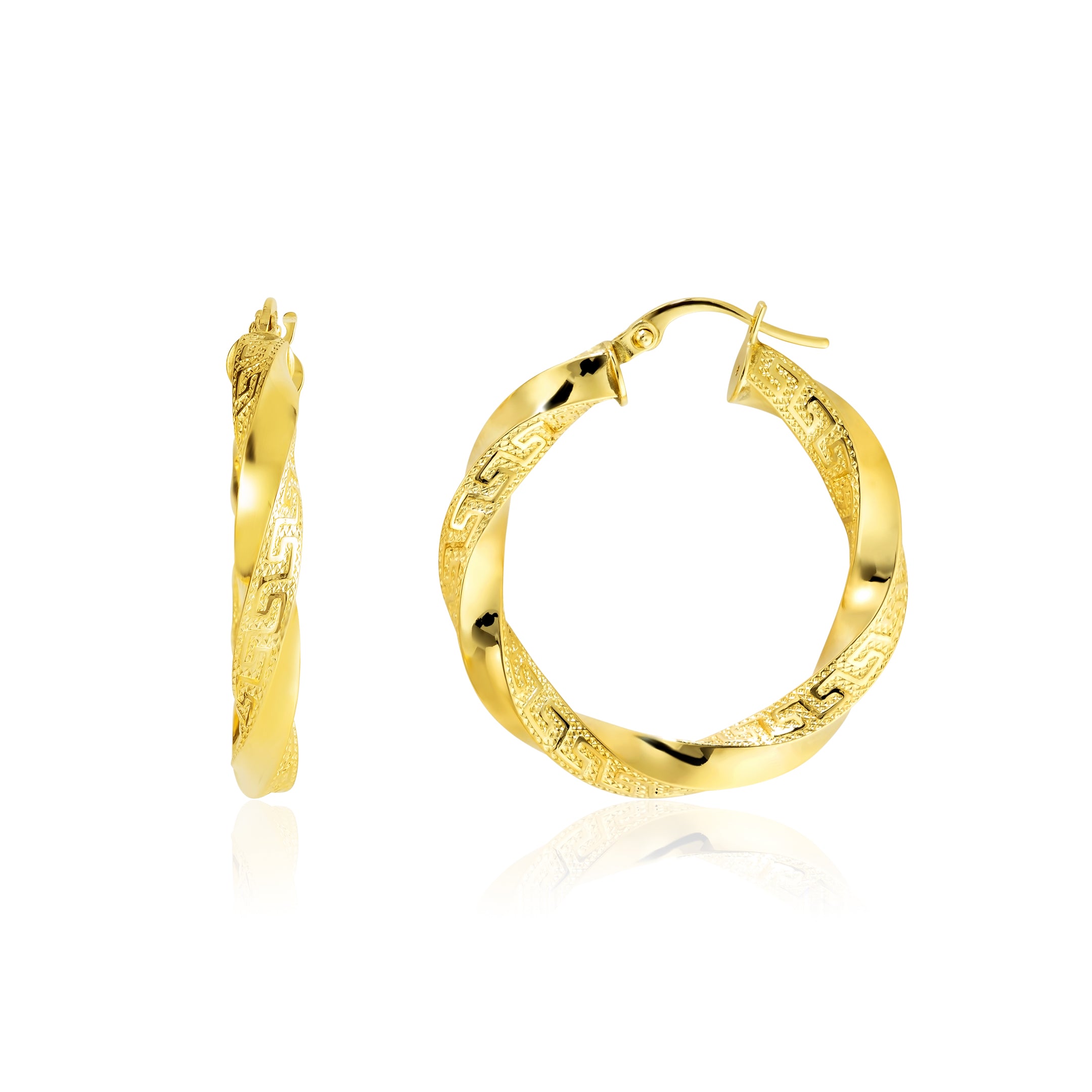 18K Pure Gold Round Twisted Loop Earring Set