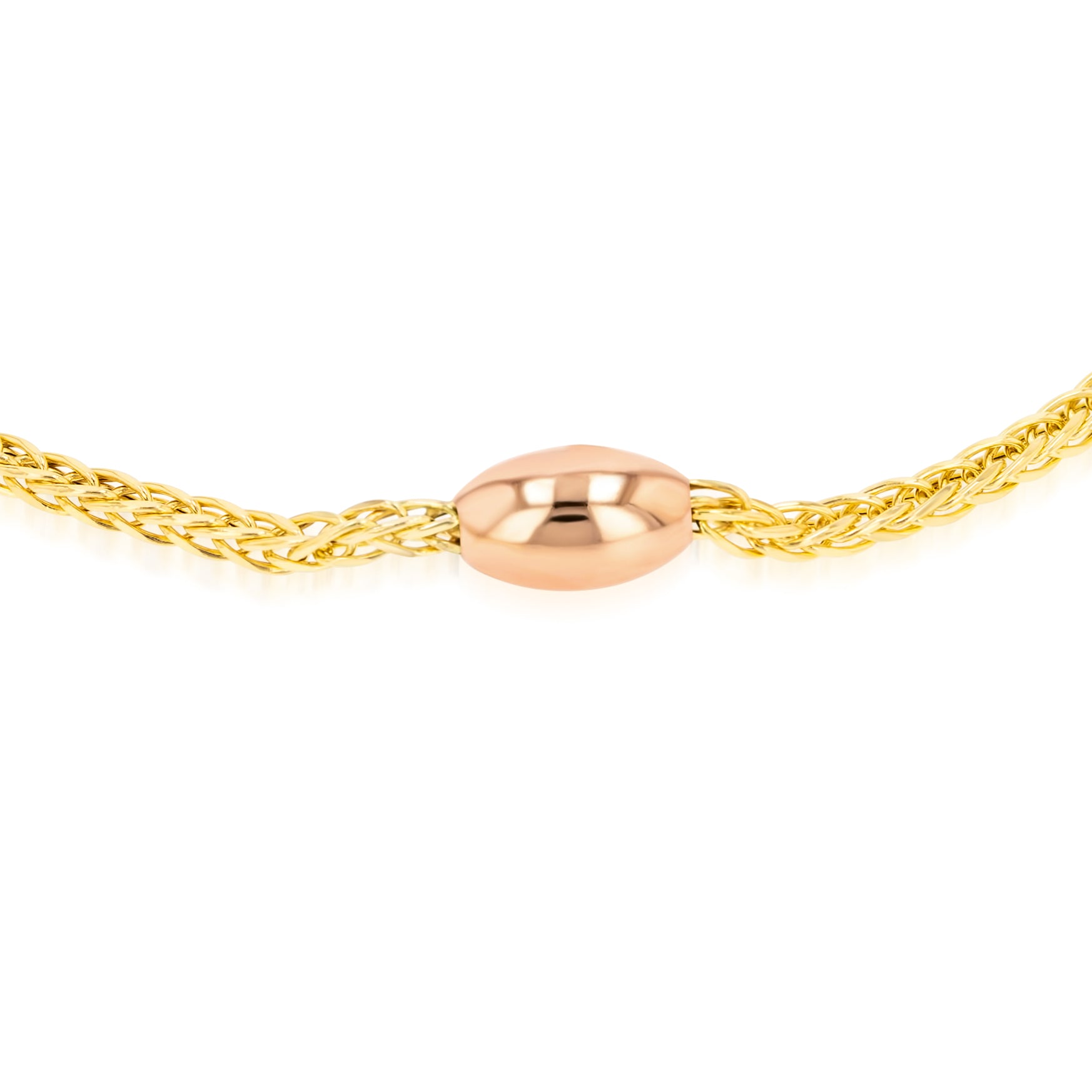 18K Pure Gold 3 Color Oval Seed Bracelet