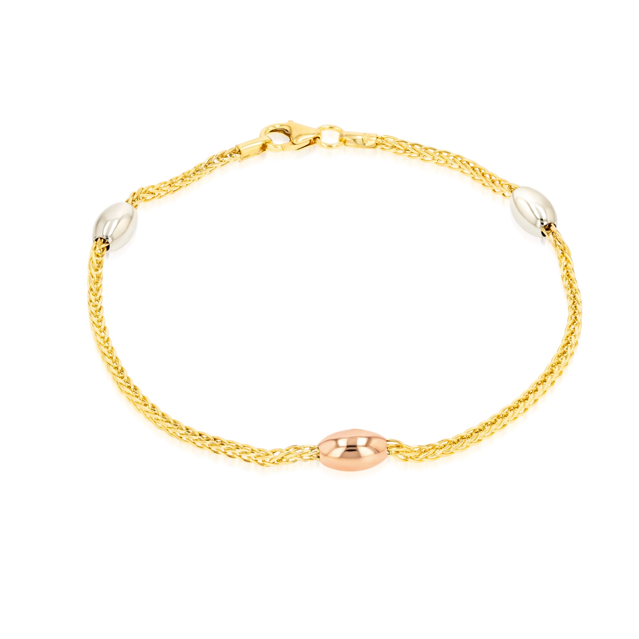 18K Pure Gold 3 Color Oval Seed Bracelet