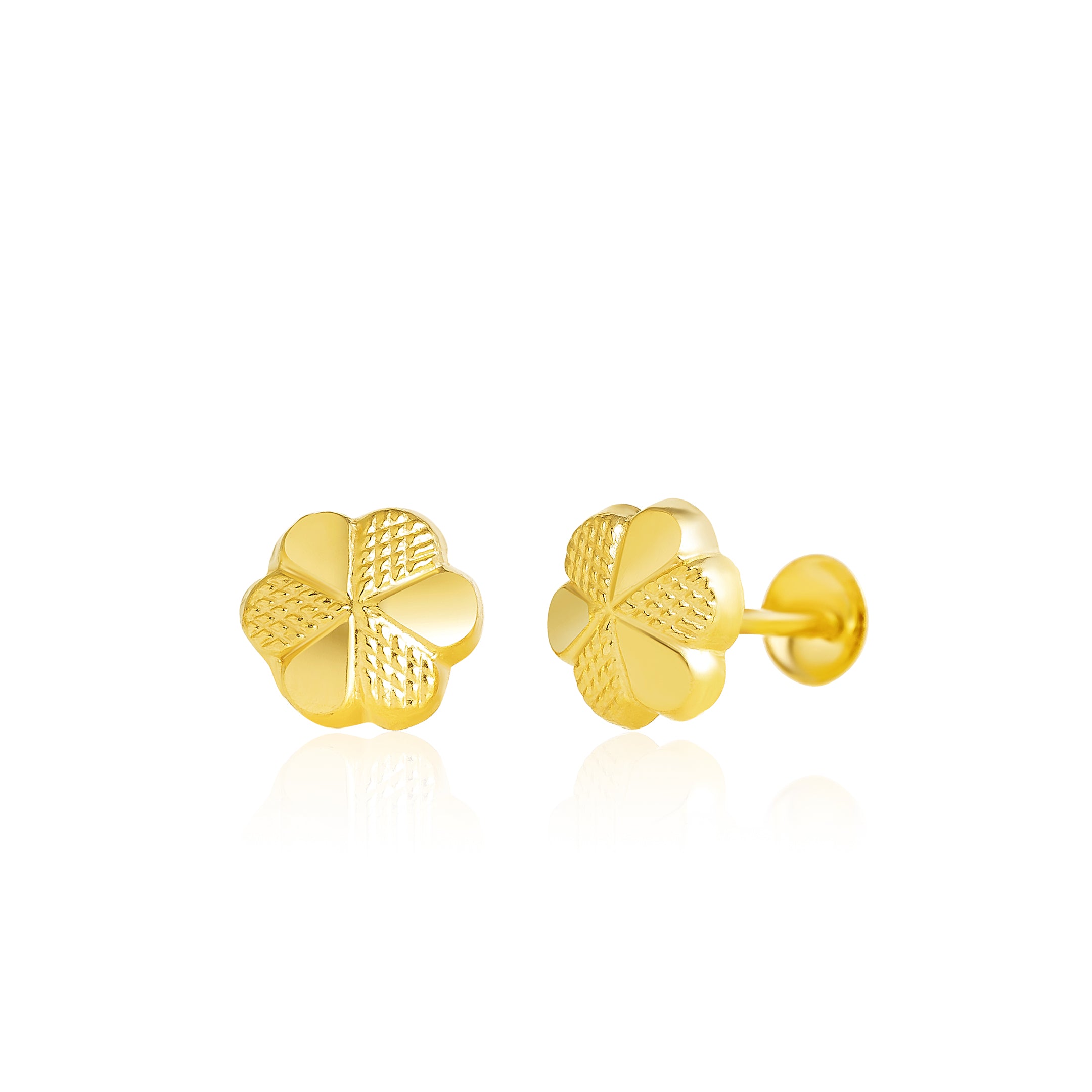 18K Pure Gold Fine Flower Screw Earring Set