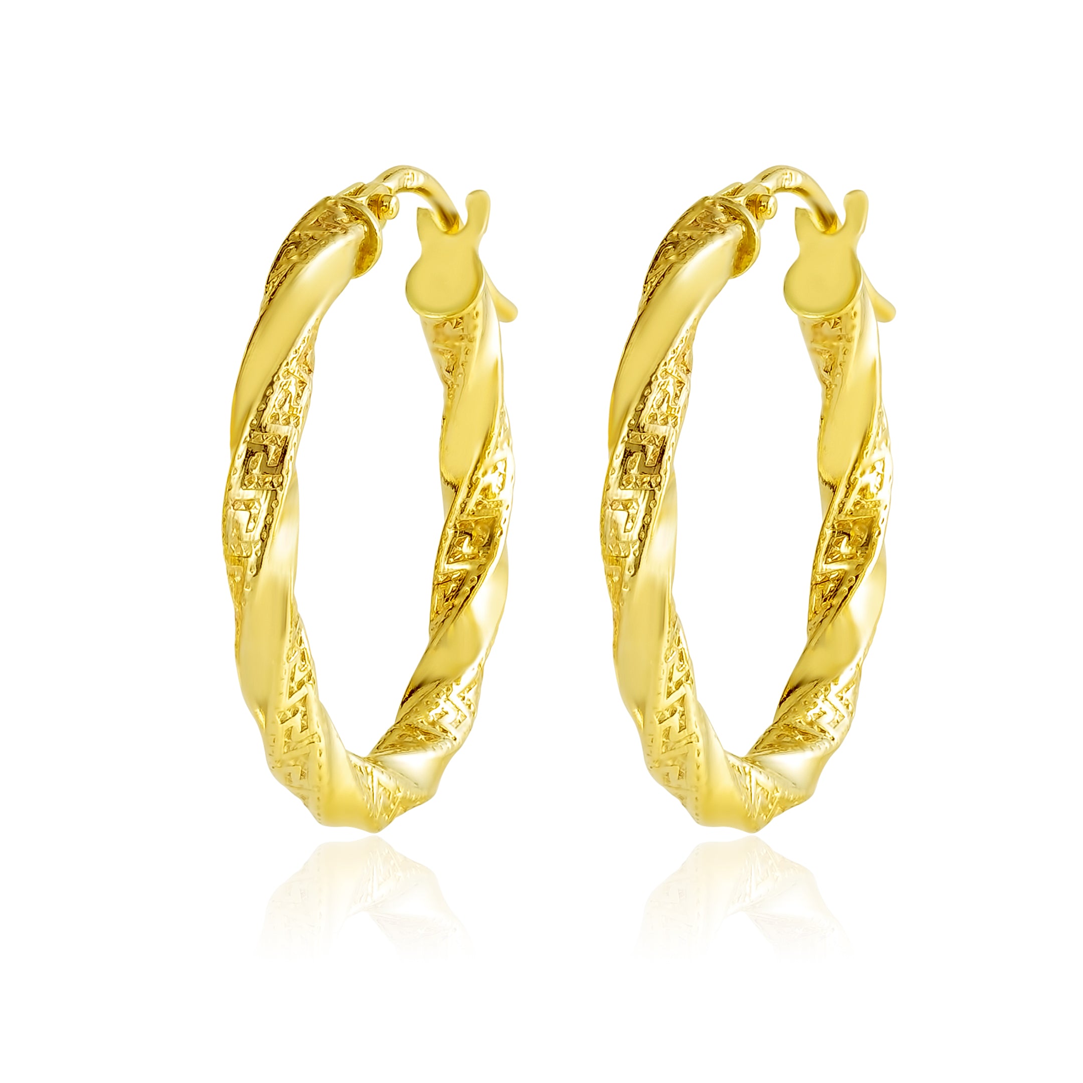 18K Pure Gold Round Twisted Loop Earring Set