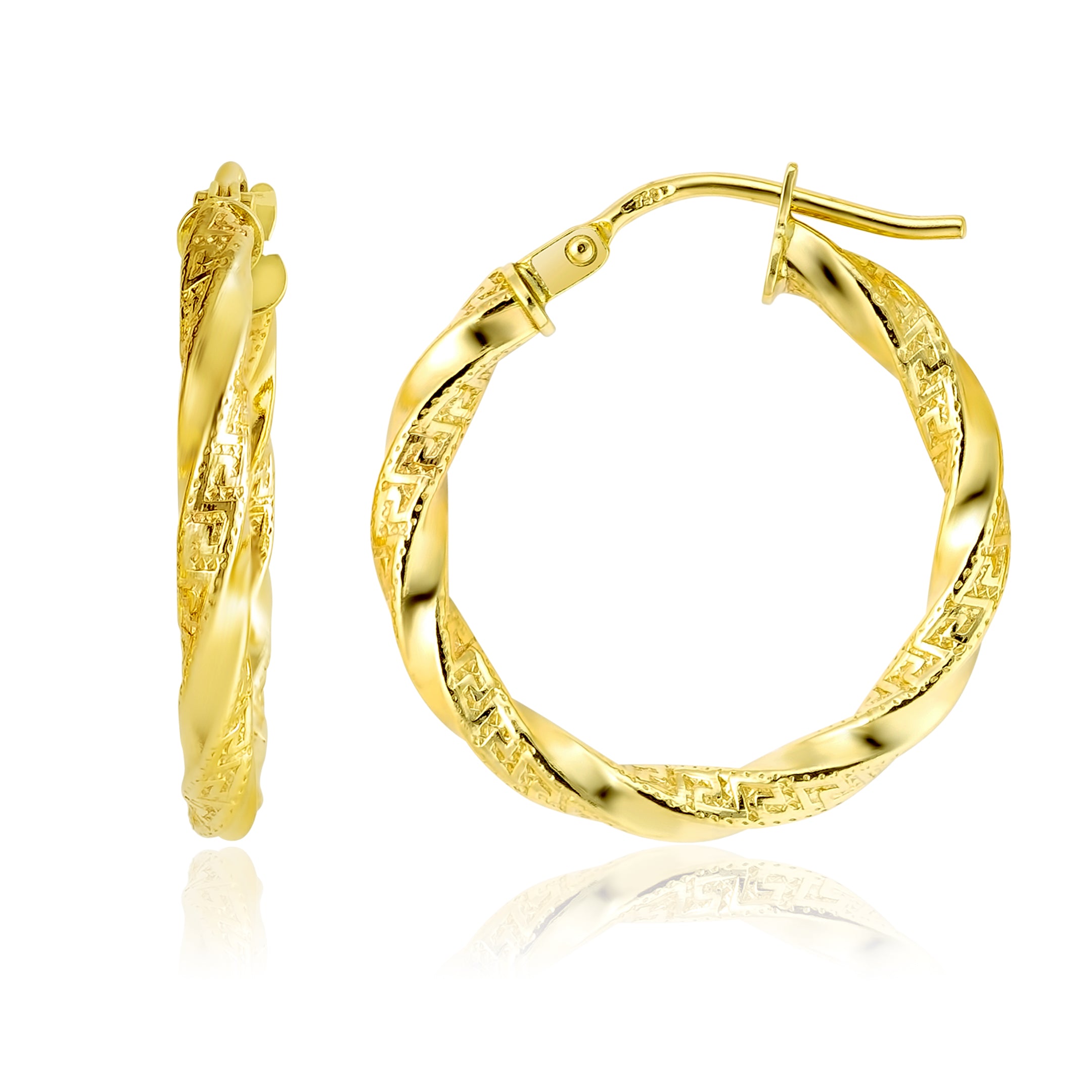 18K Pure Gold Round Twisted Loop Earring Set