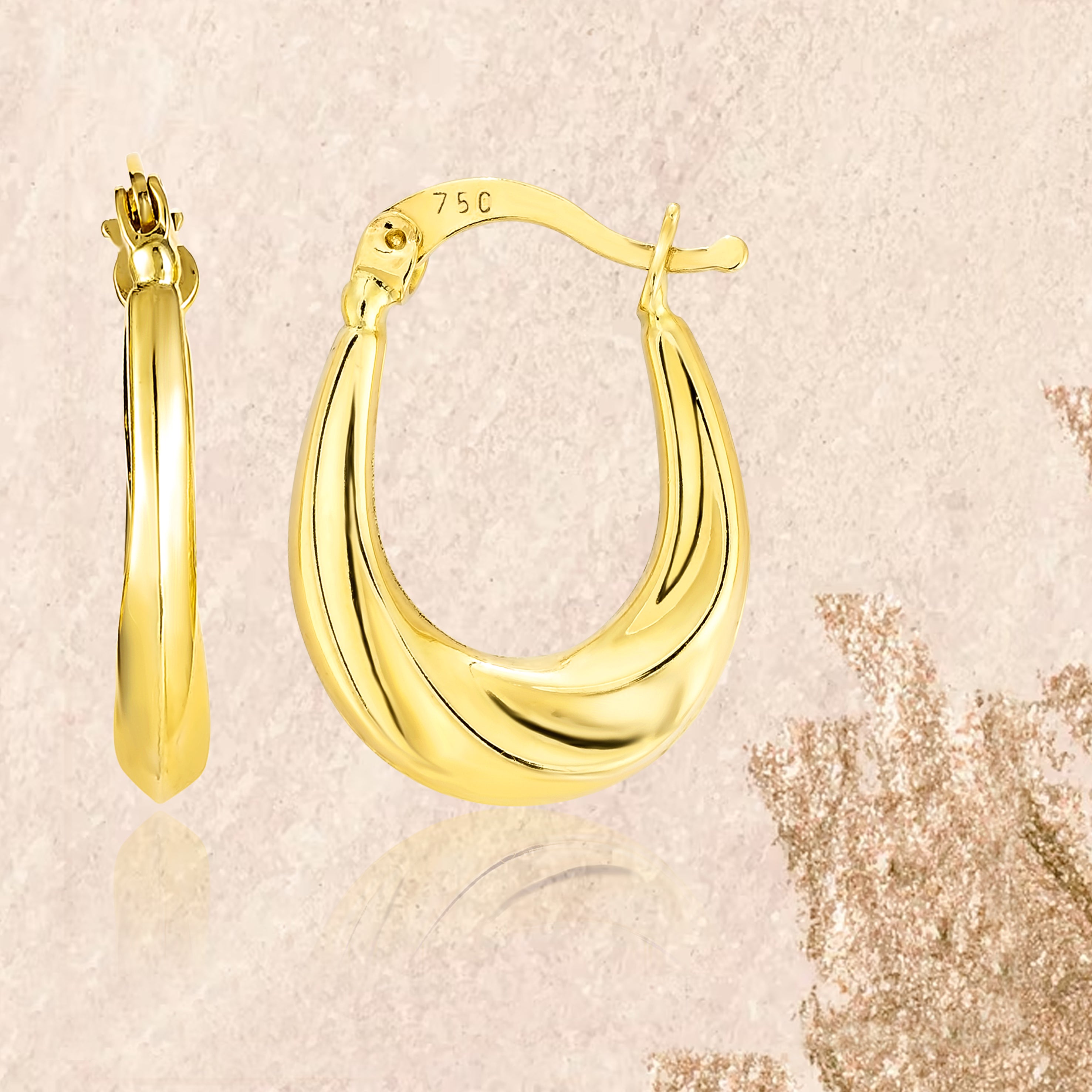 18K Pure Gold Oval Loop Earring Set