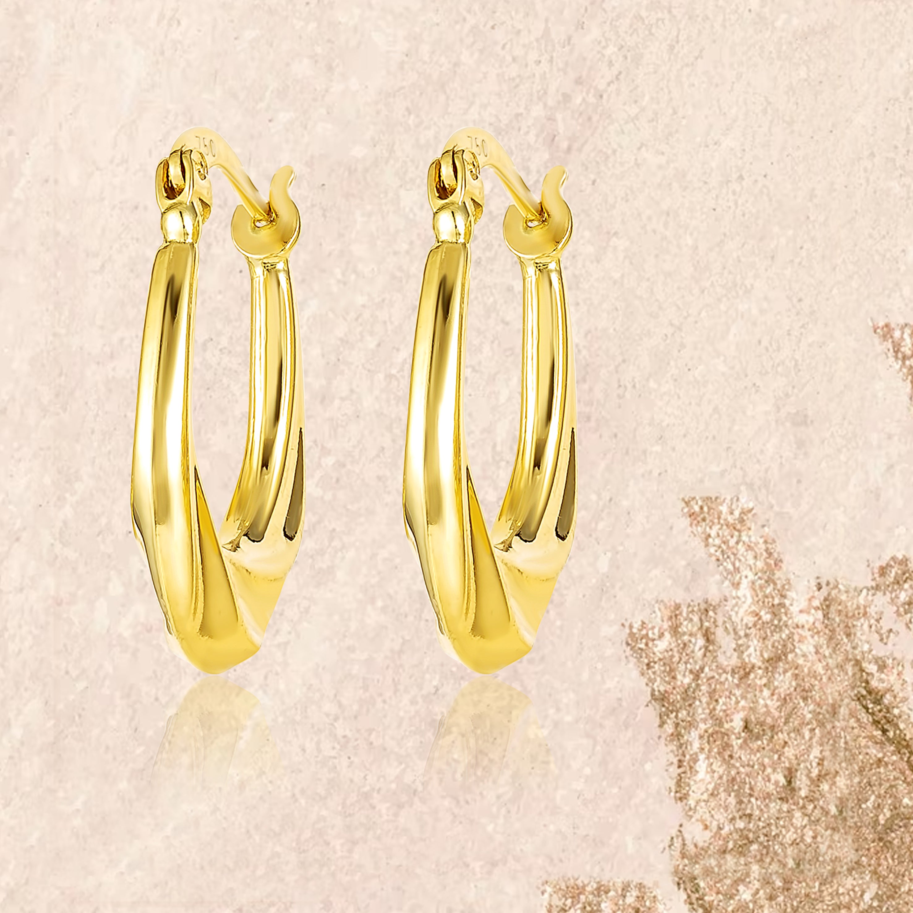 18K Pure Gold Oval Loop Earring Set