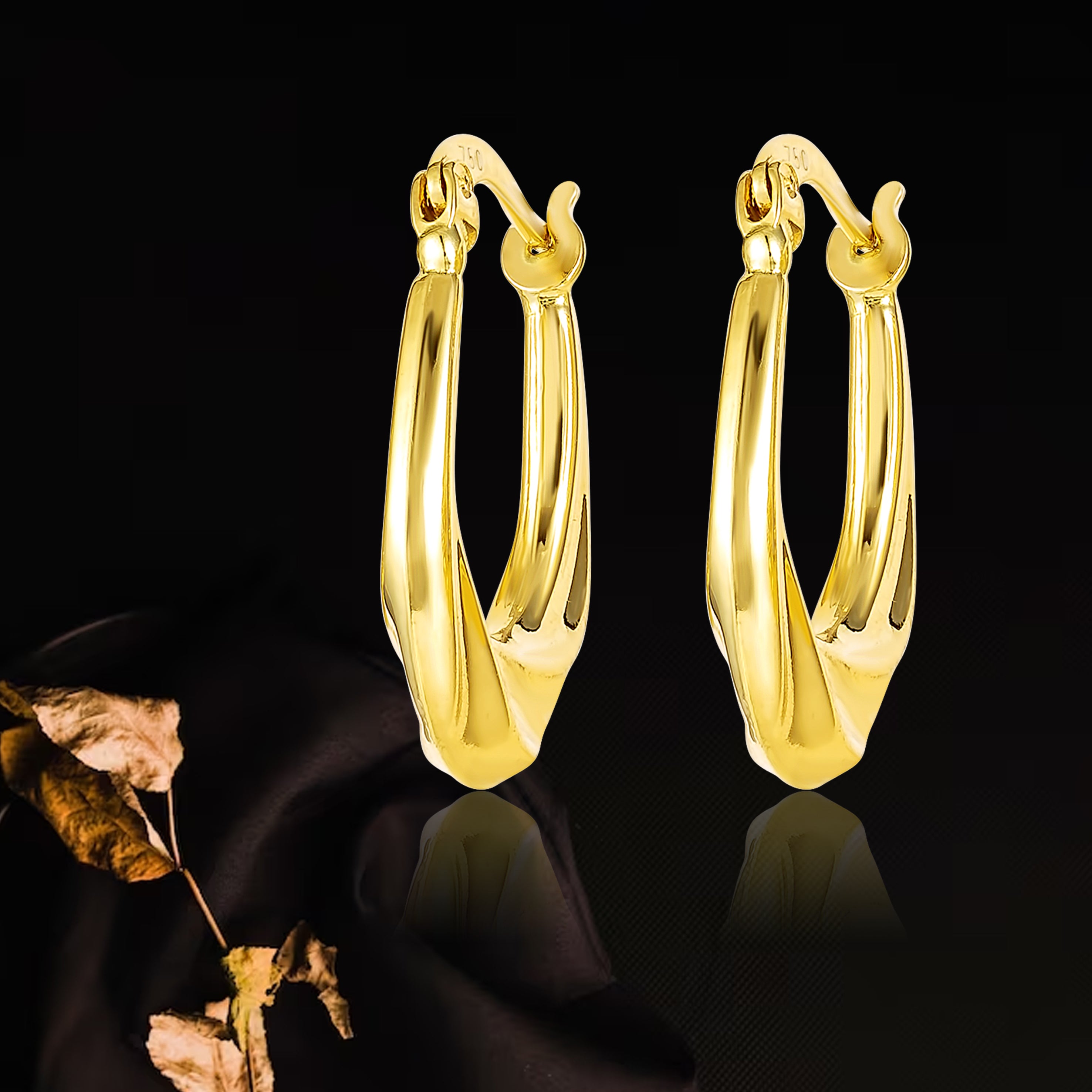 18K Pure Gold Oval Loop Earring Set