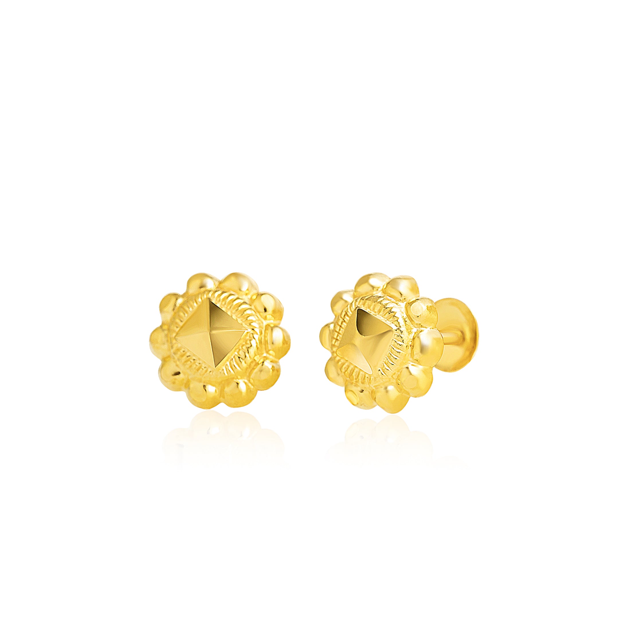 18K Pure Gold Fine Flower Screw Earring Set