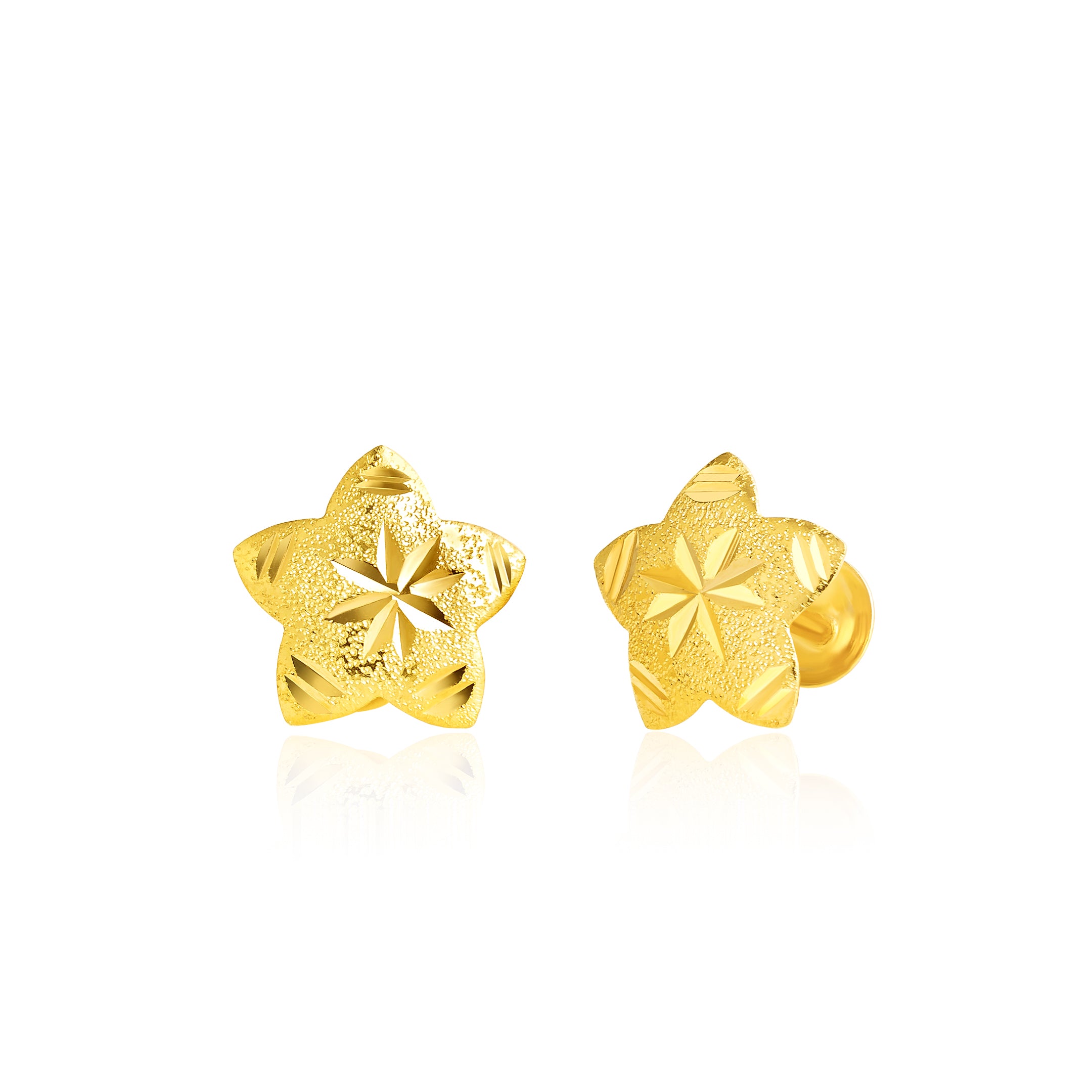 18K Pure Gold Fine Star Screw Earring Set