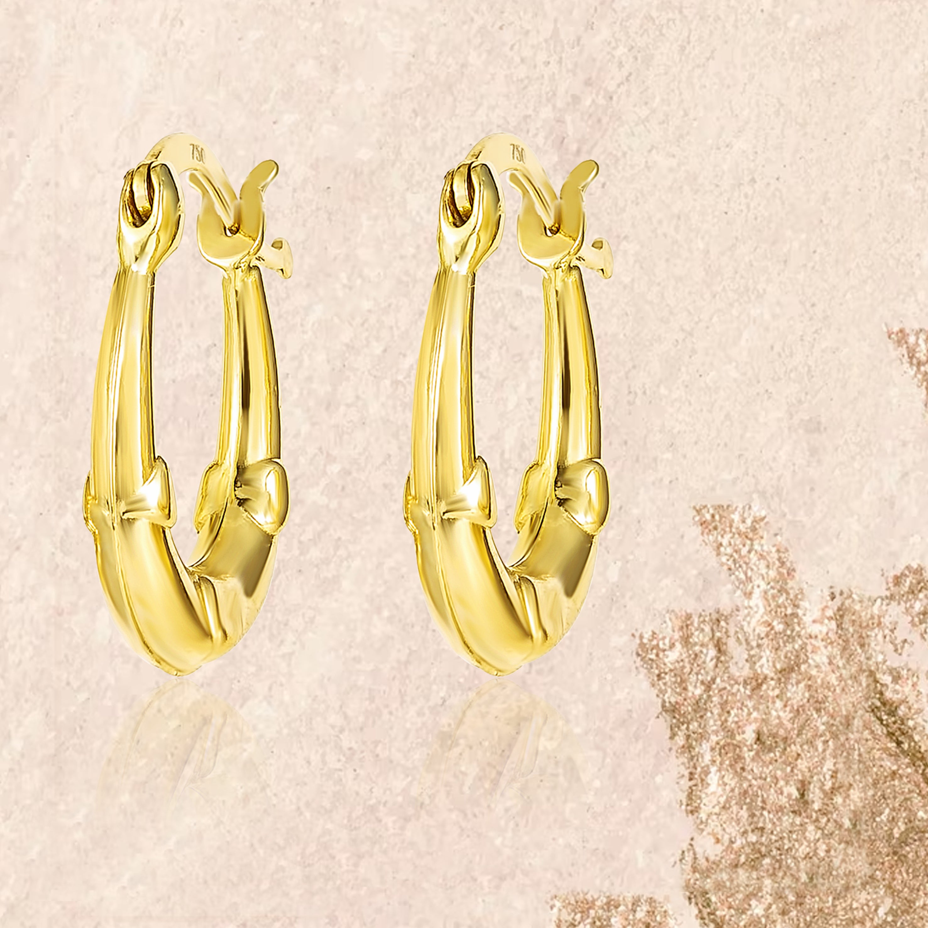 18K Pure Gold Oval Loop Earring Set