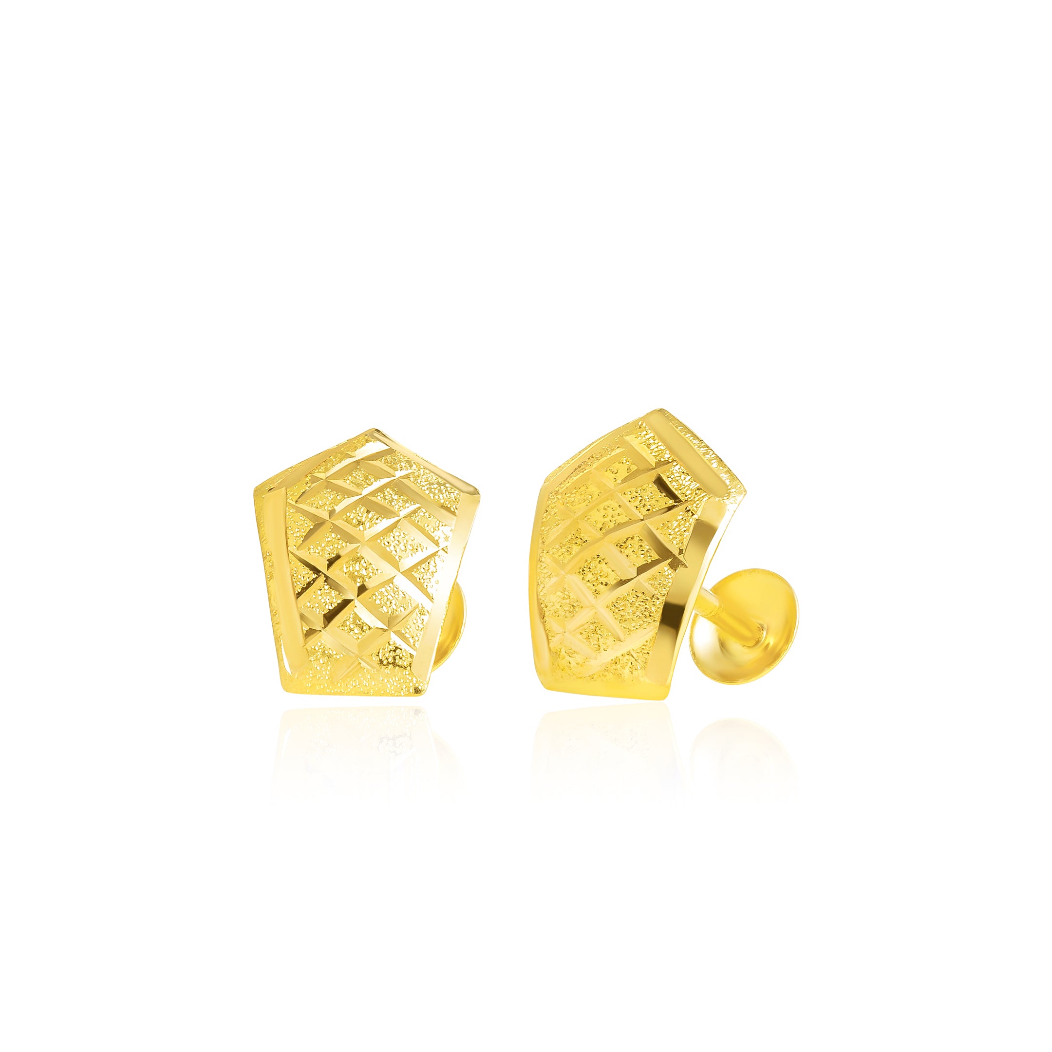 18K Pure Gold Shield Shape Screw Earring Set