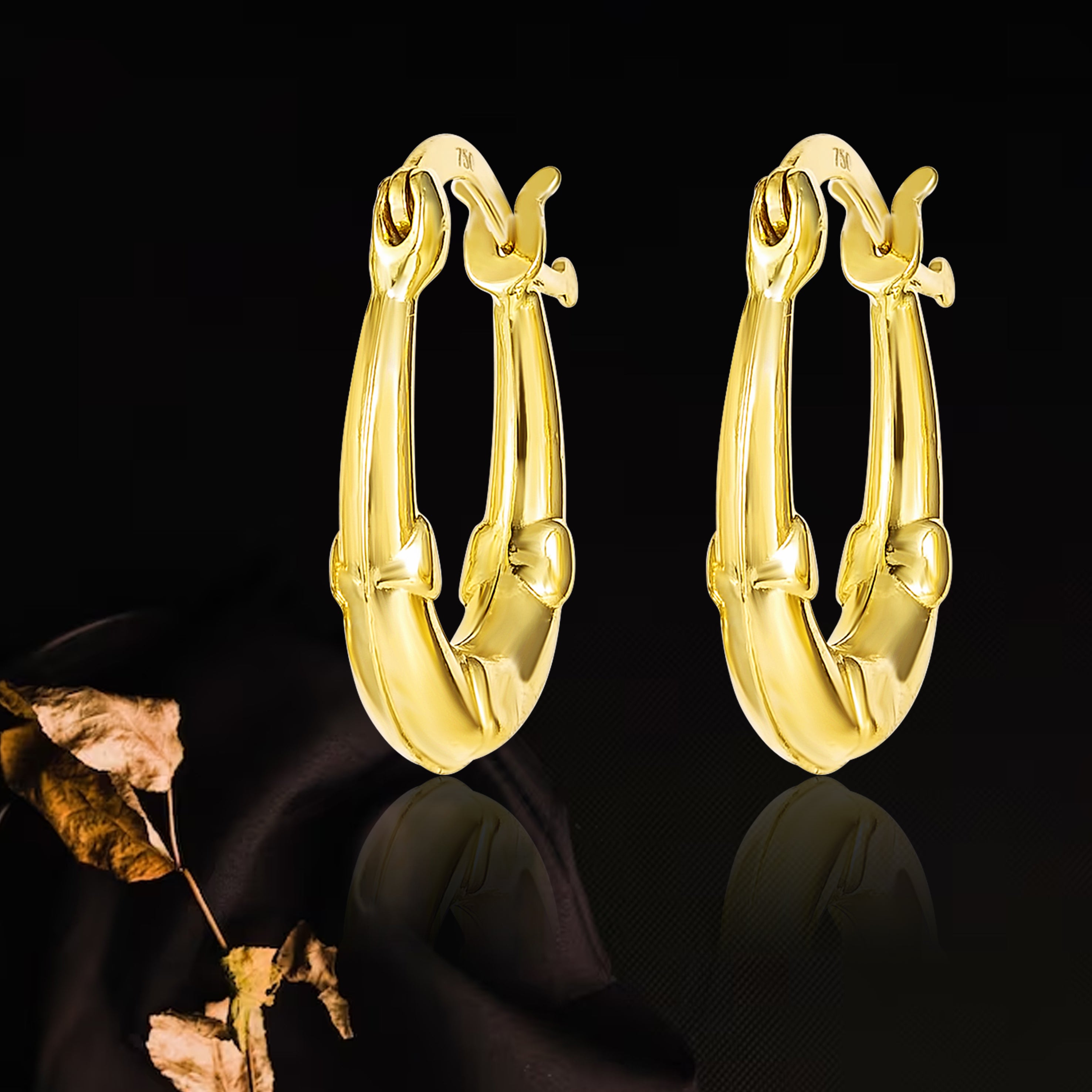 18K Pure Gold Oval Loop Earring Set