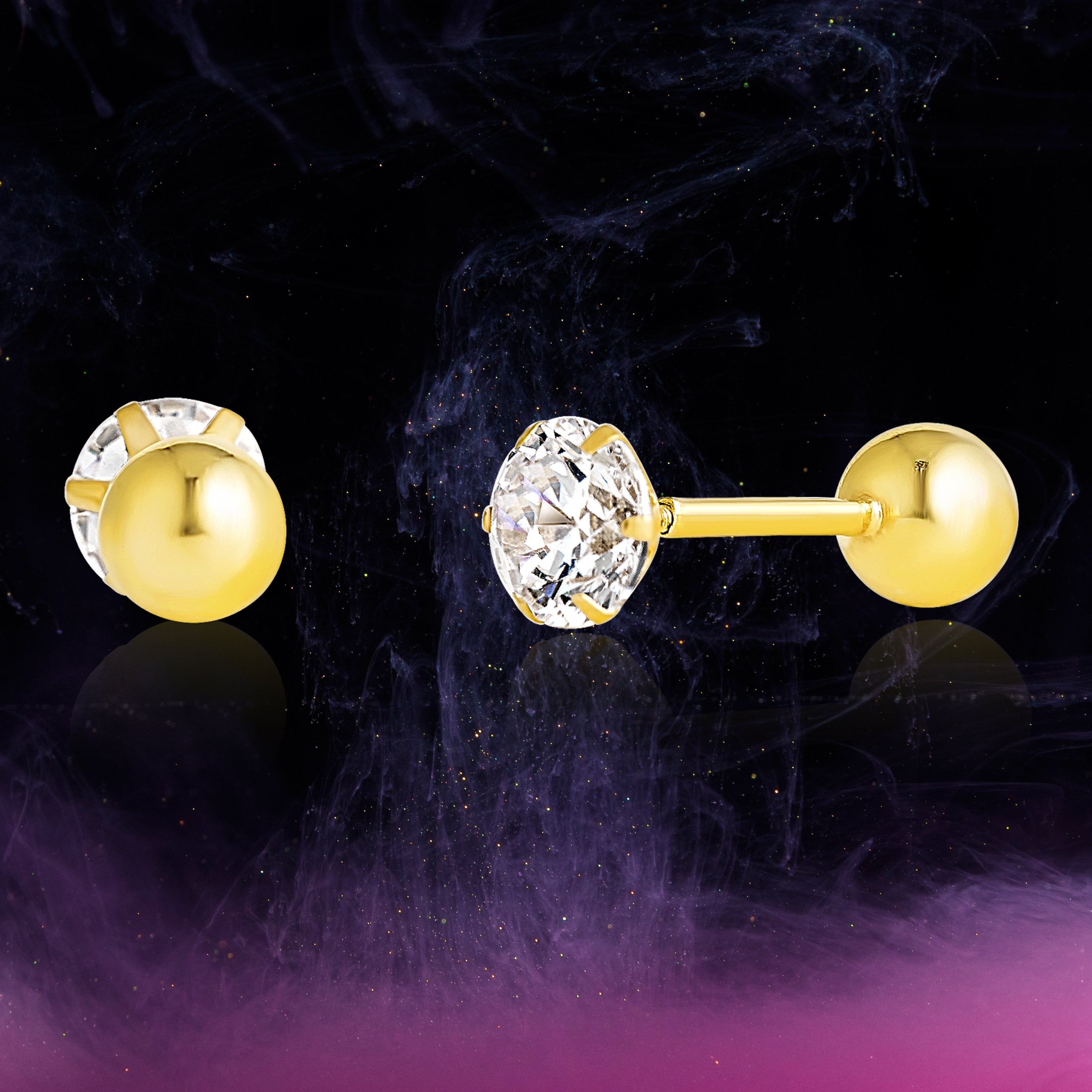 18K Pure Gold Stone Screw Earring Set