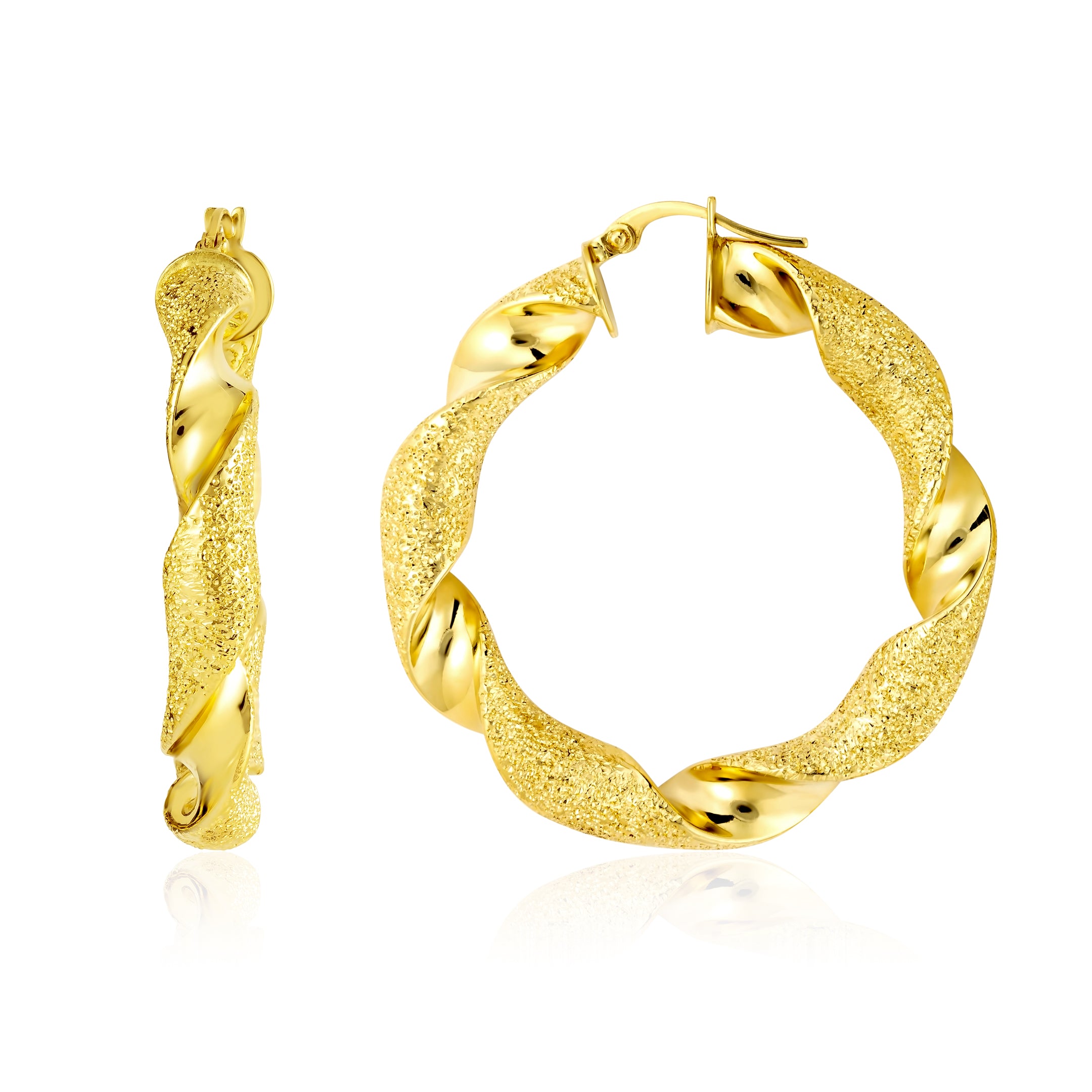 18K Pure Gold Round Twisted Loop Earring Set