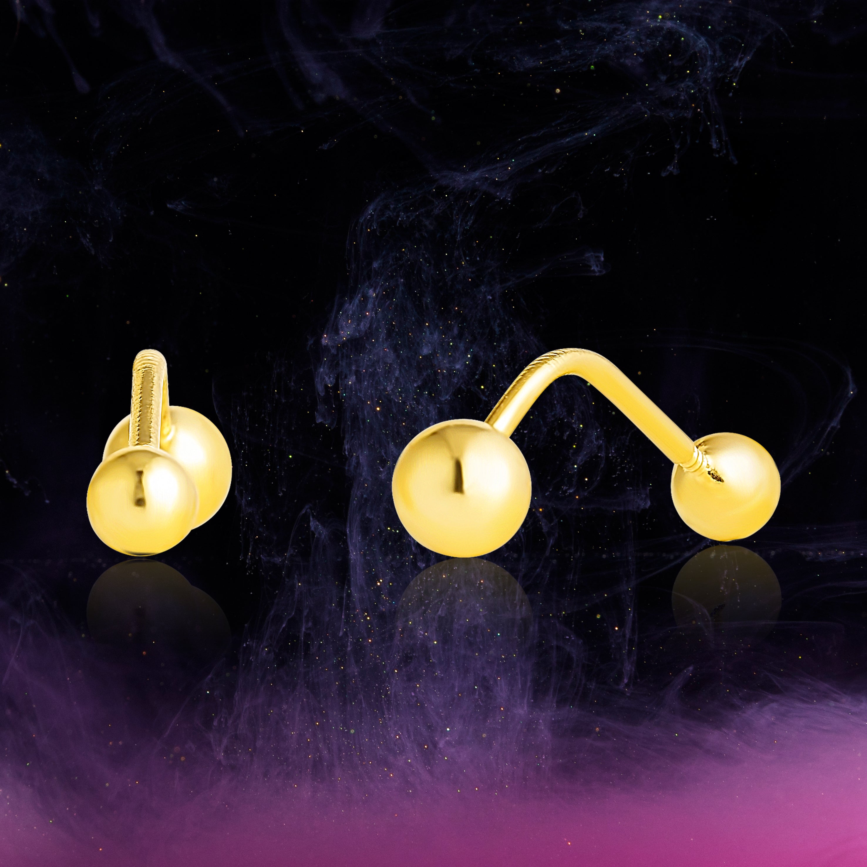 18K Pure Gold Double Side Ball Screw Earring Set